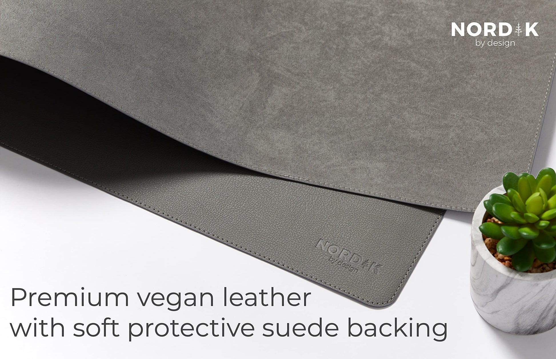 Nordik Leather Desk Mat - Alaskan Gray - Large Leather Desk Pad 35x17 in