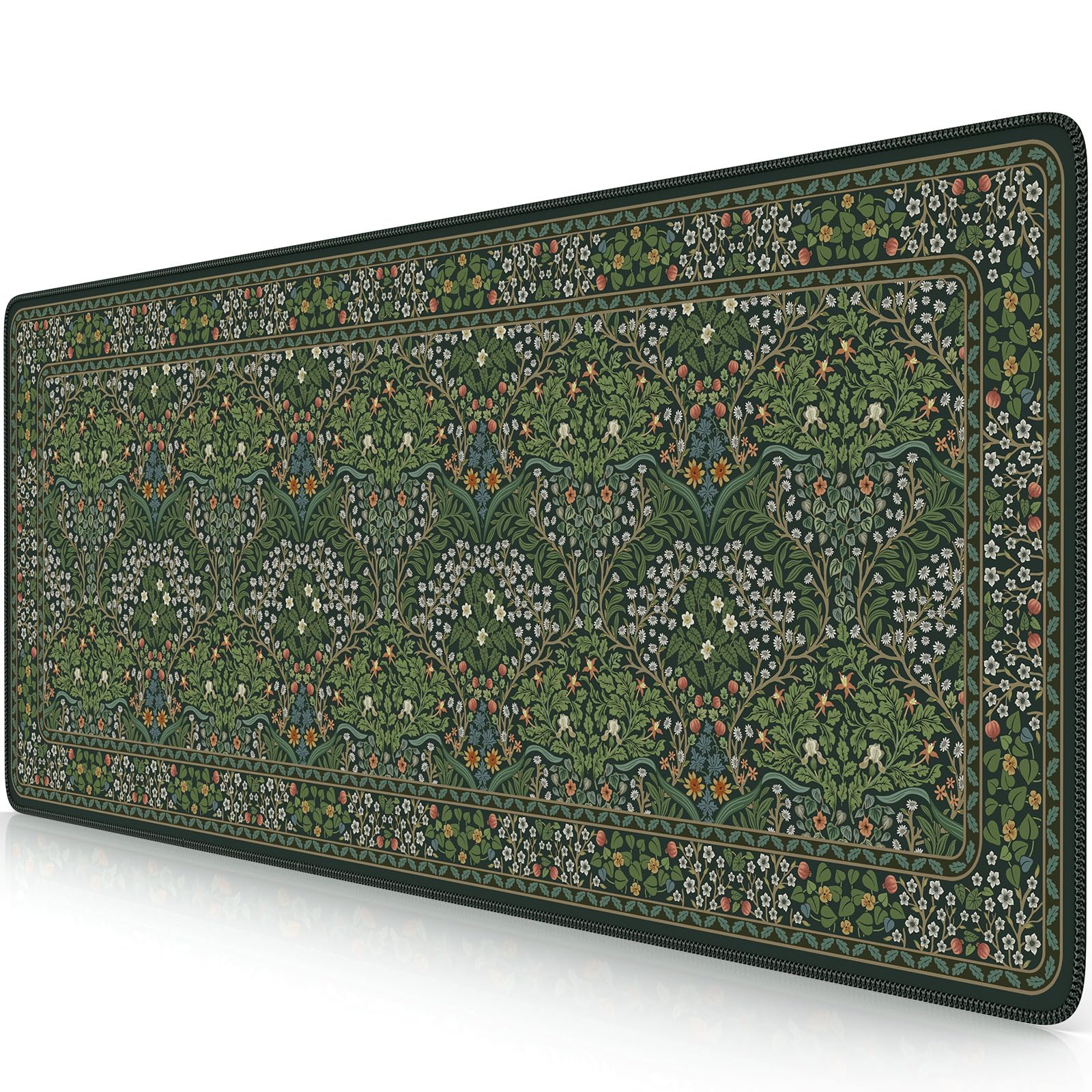 iCasso Aesthetic Floral Desk Mat, 31.5x11.8in Mouse Pads, Retro Green
