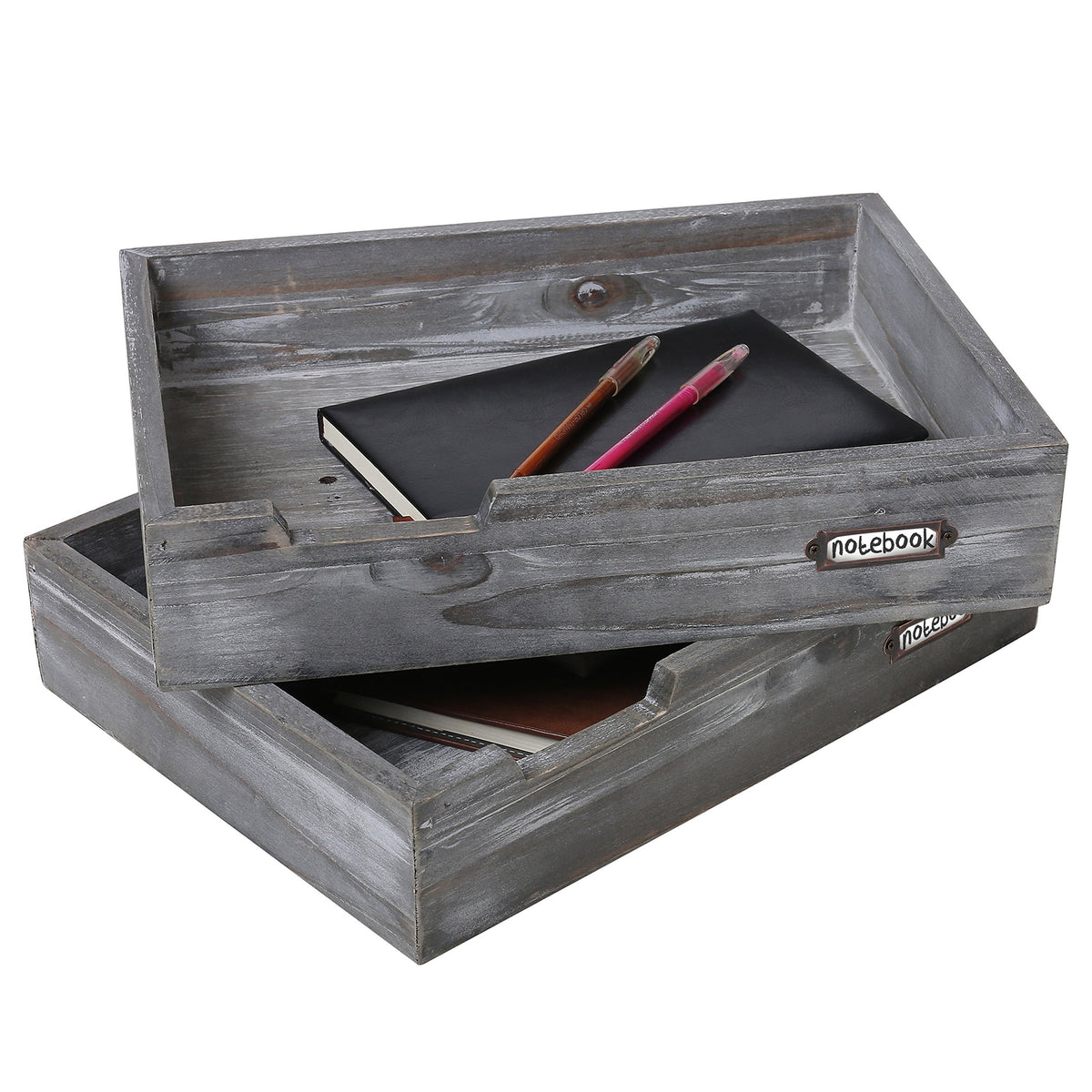 MyGift Ash Gray Wood Paper Tray Organizer, Stackable File Trays Set of 2