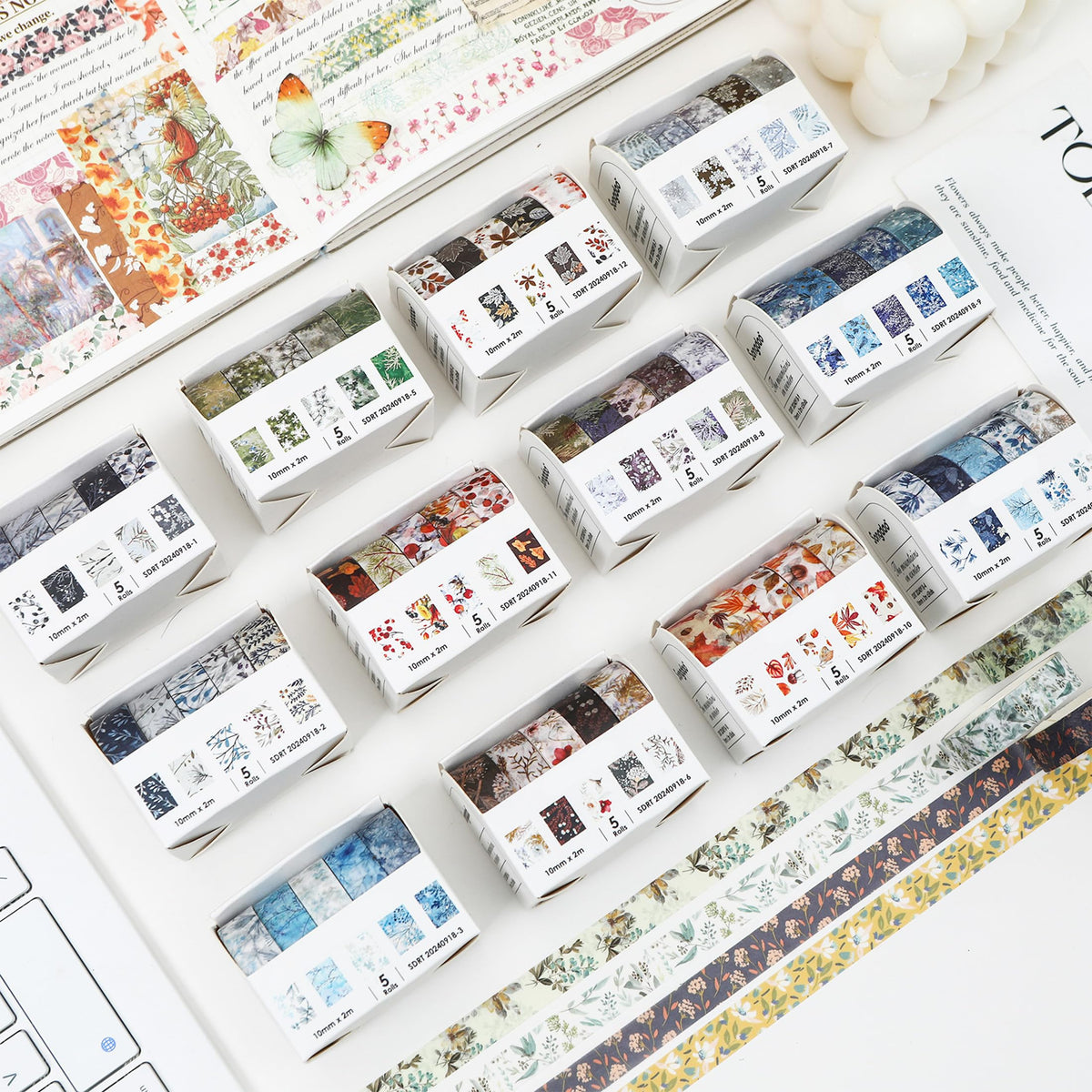 YUBX Flowers Washi Tape Set 60 Rolls Leaves Patterns Decorative Skinny Snow Masking Tapes for Arts