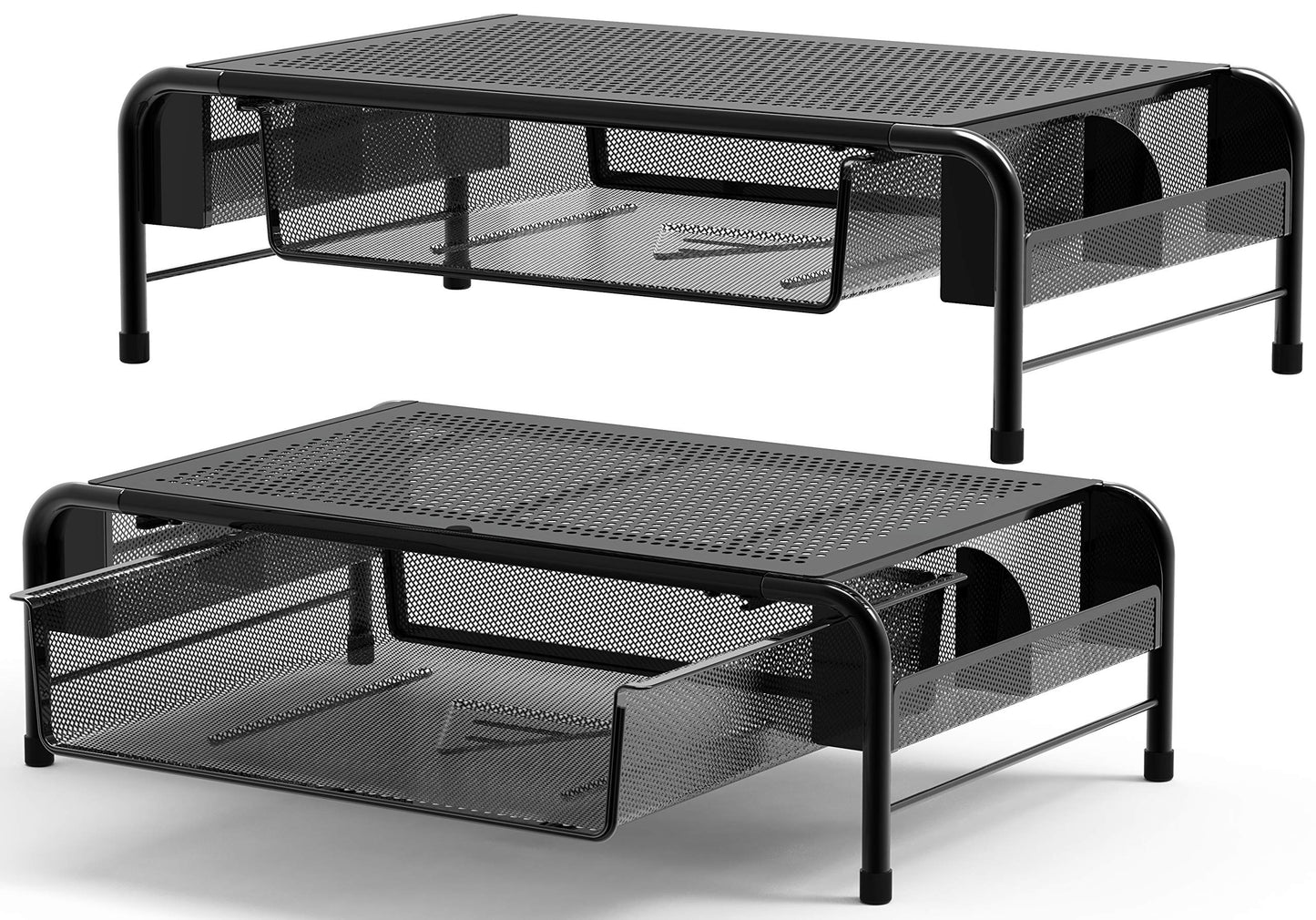 Simple Houseware Metal Desk Monitor Stand Riser w/ Drawer, 2-Pack, Black