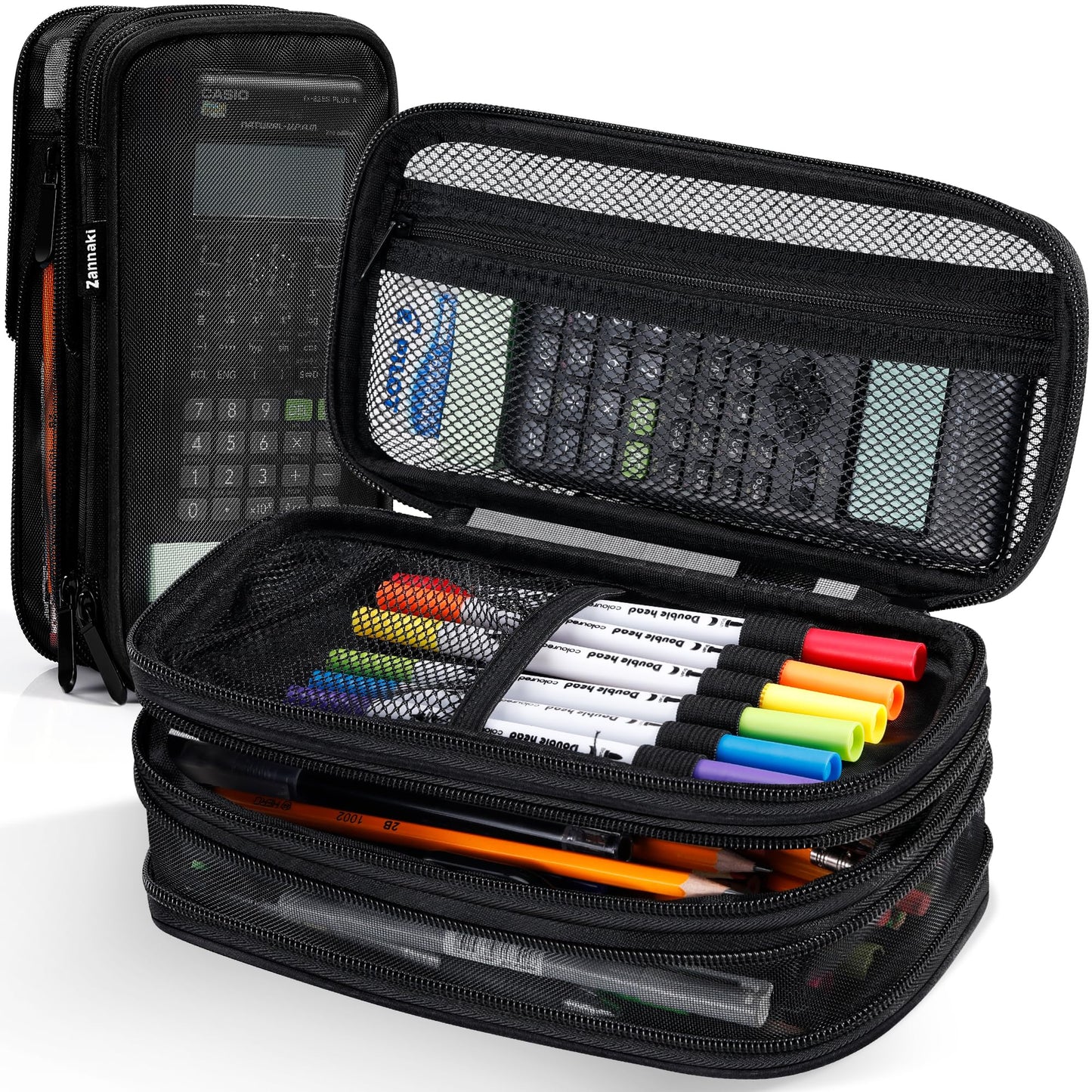 Zannaki Mesh Large Pencil Case,Expandable Pencil Bag with Large Compartments,Big Capacity Pencil