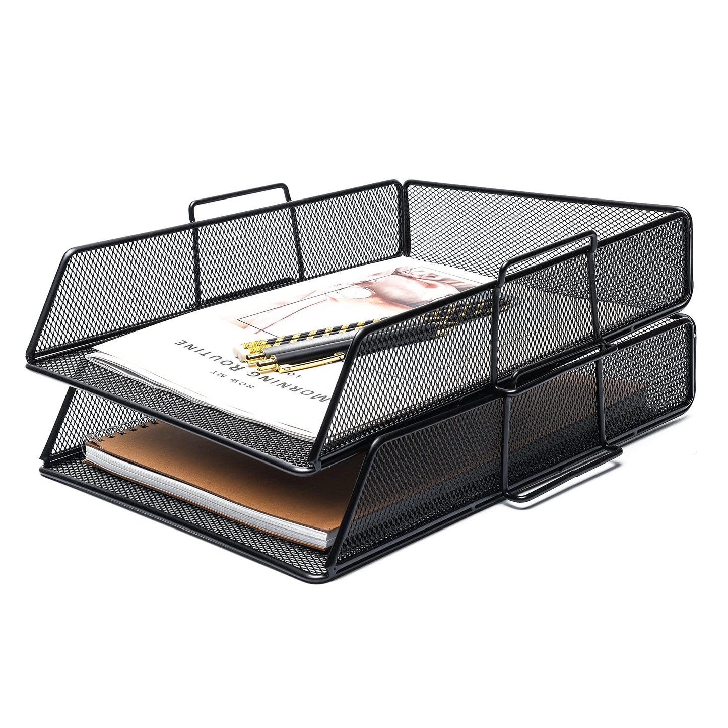 Exerz Paper Sorter Stackable/Desk Letter Tray A4 File Holder 2pcs - Wire Mesh - Office, School
