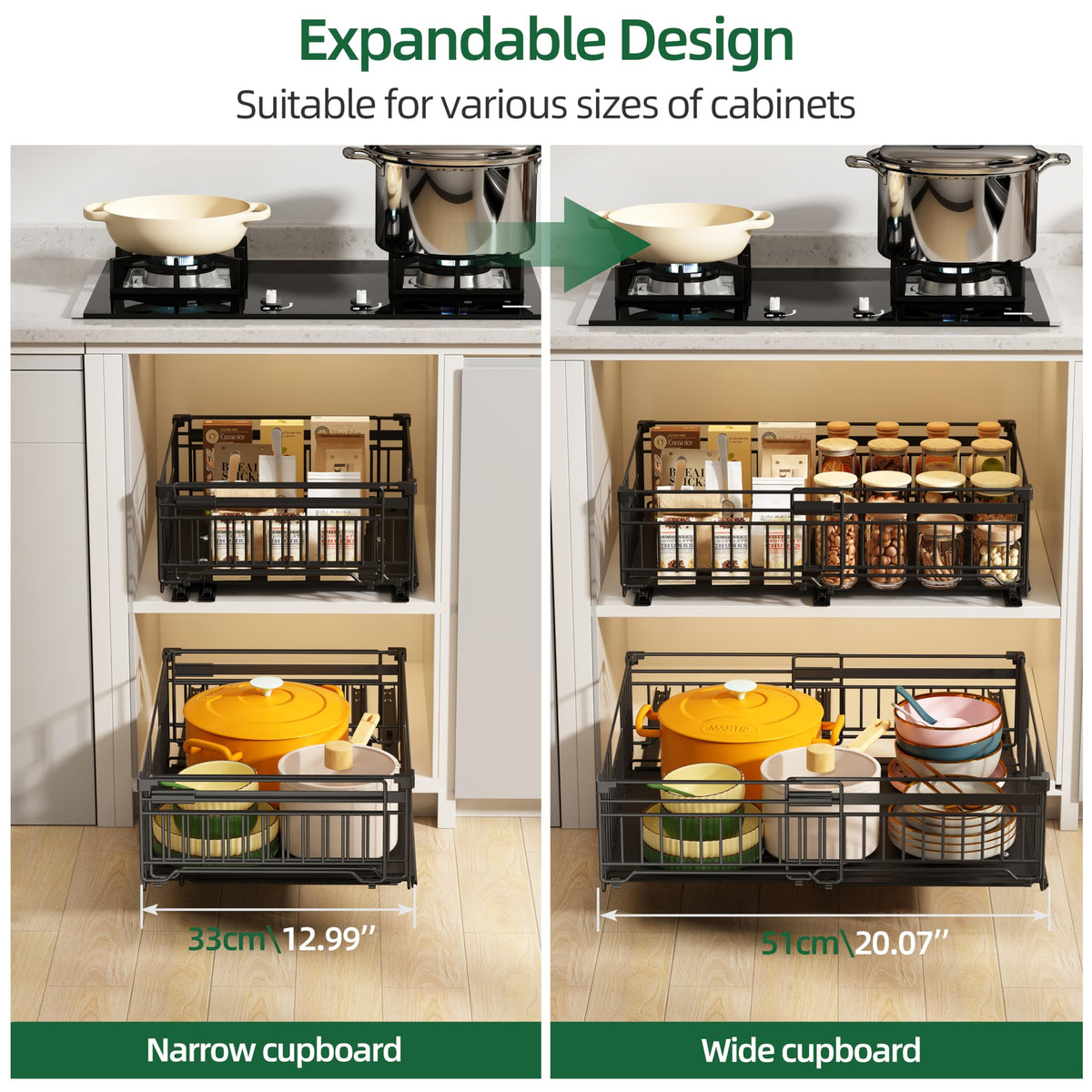 NETEL 1 Pack Expandable Pull Out Cabinet Organizer, 16.5" Deep