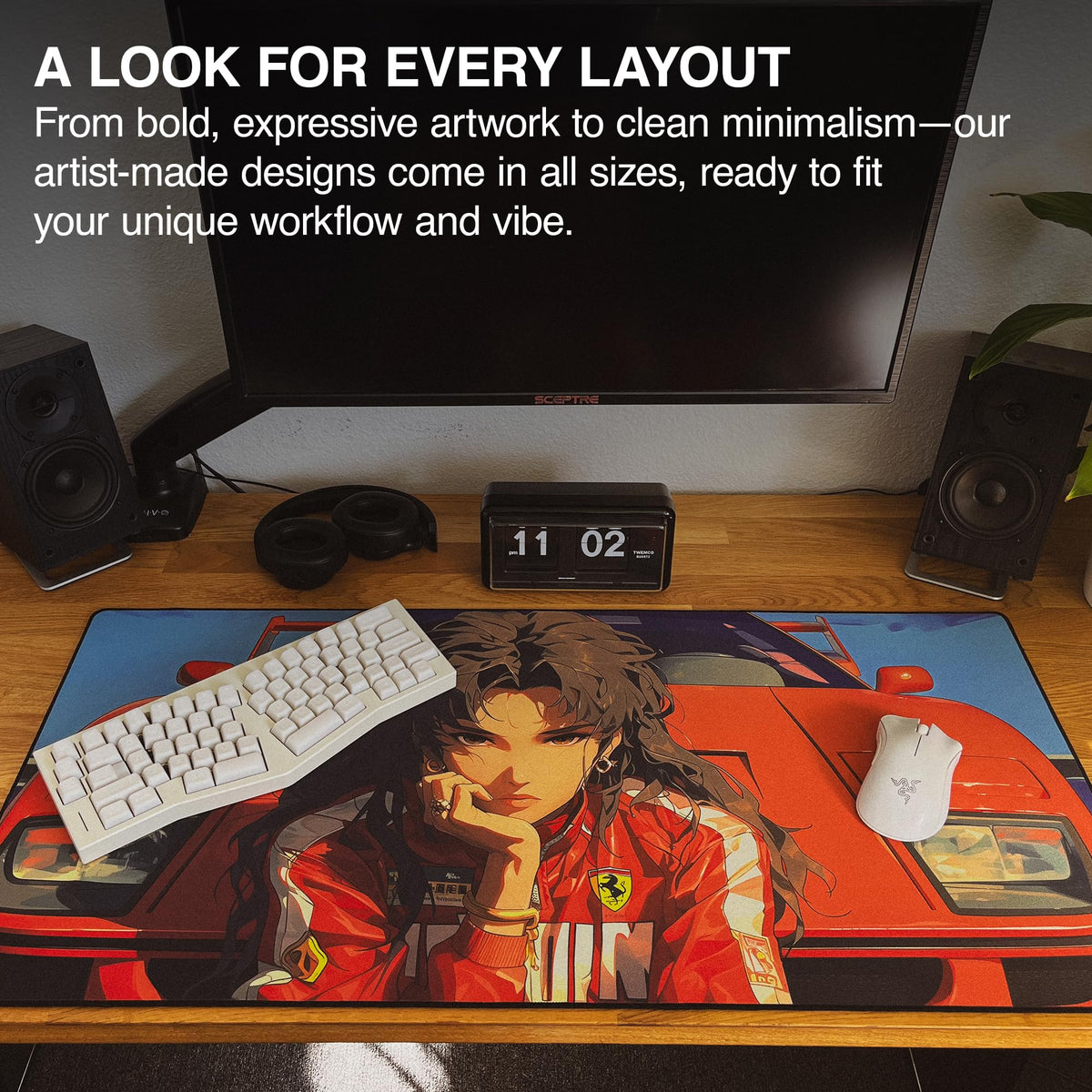MPCO. Fayes-Ferrari Gaming Desk Pad, 36" x 17" Duraglyde Fabric Desk Mat