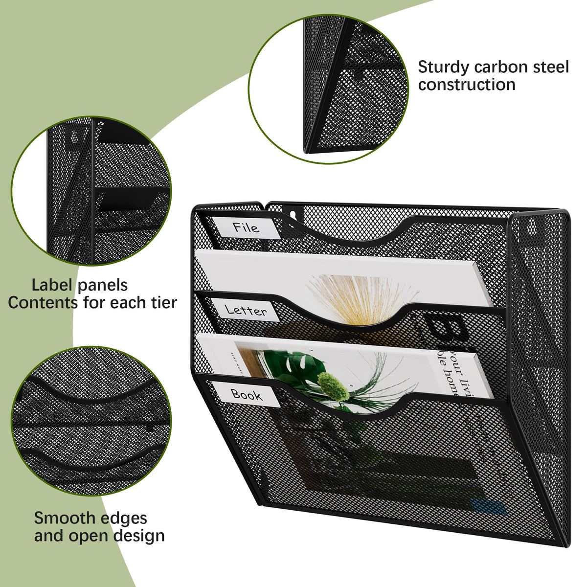EasyPAG 3 Pocket Mesh Wall File Organizer, Hanging Paper Folder Holder with Classify Label