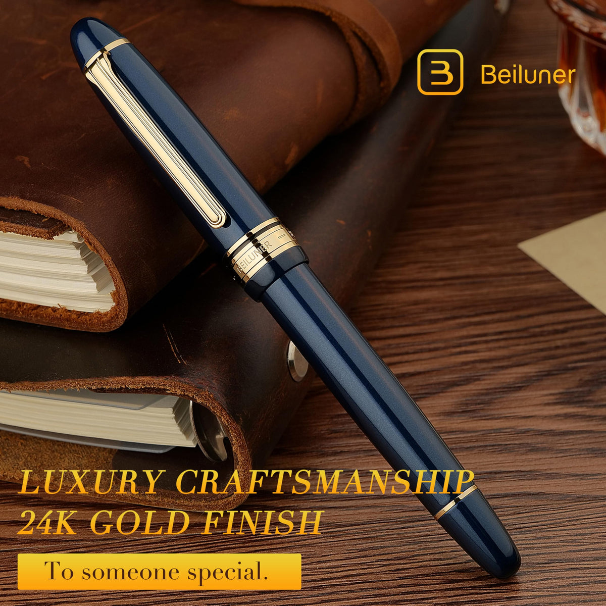 BEILUNER 319 Piano Blue Lacquer Rollerball-Luxury Pen with 24K Gold