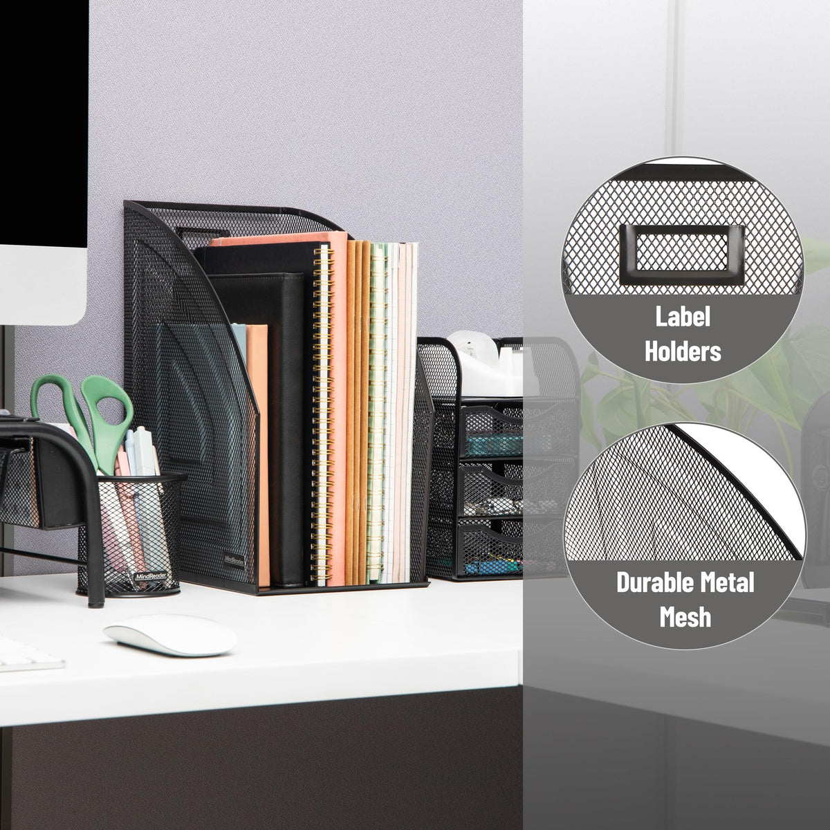Mind Reader Vertical File Organizers, Desktop File Holders for Folders, Magazines, and Paperwork