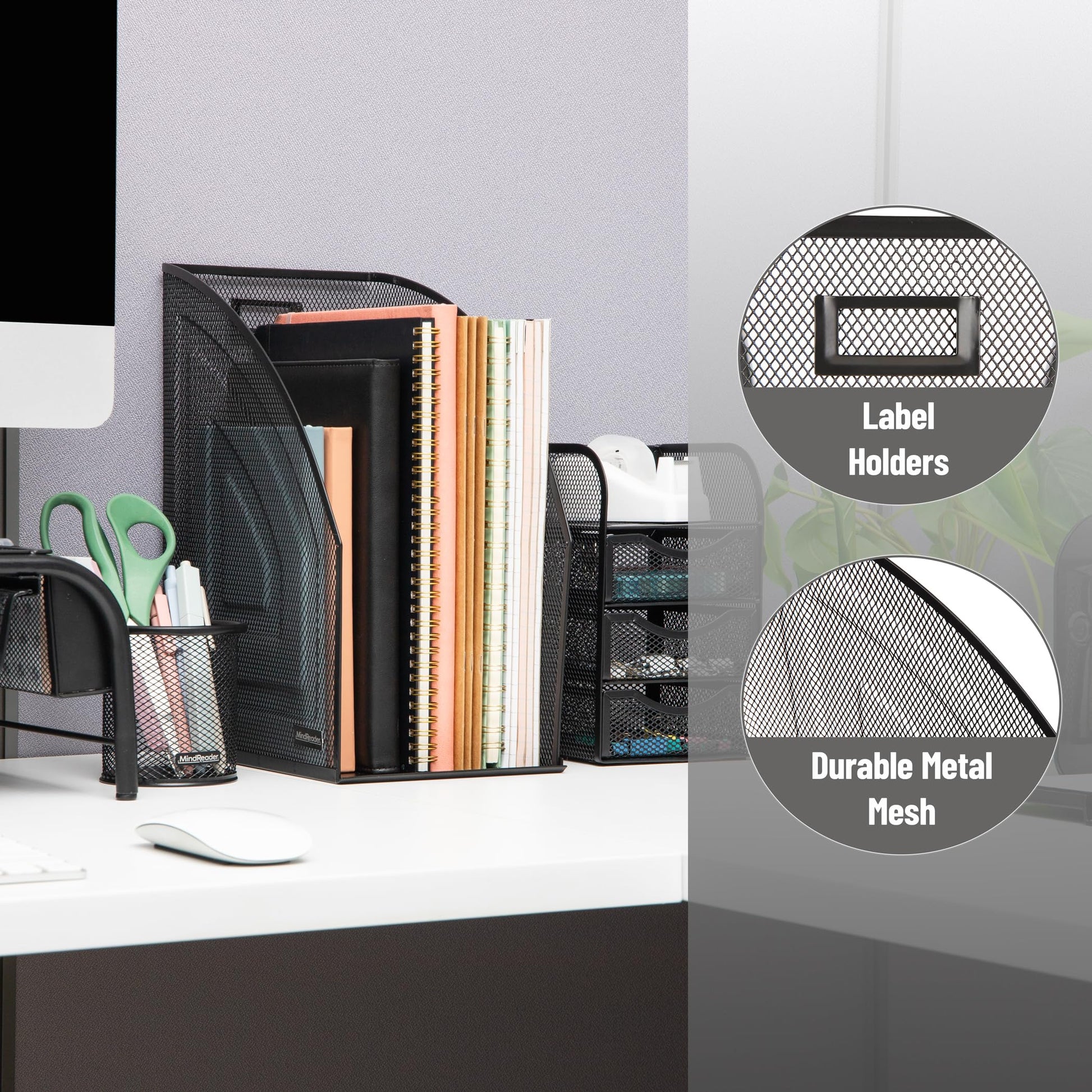 Mind Reader Vertical File Organizers, Desktop File Holders for Folders, Magazines, and Paperwork