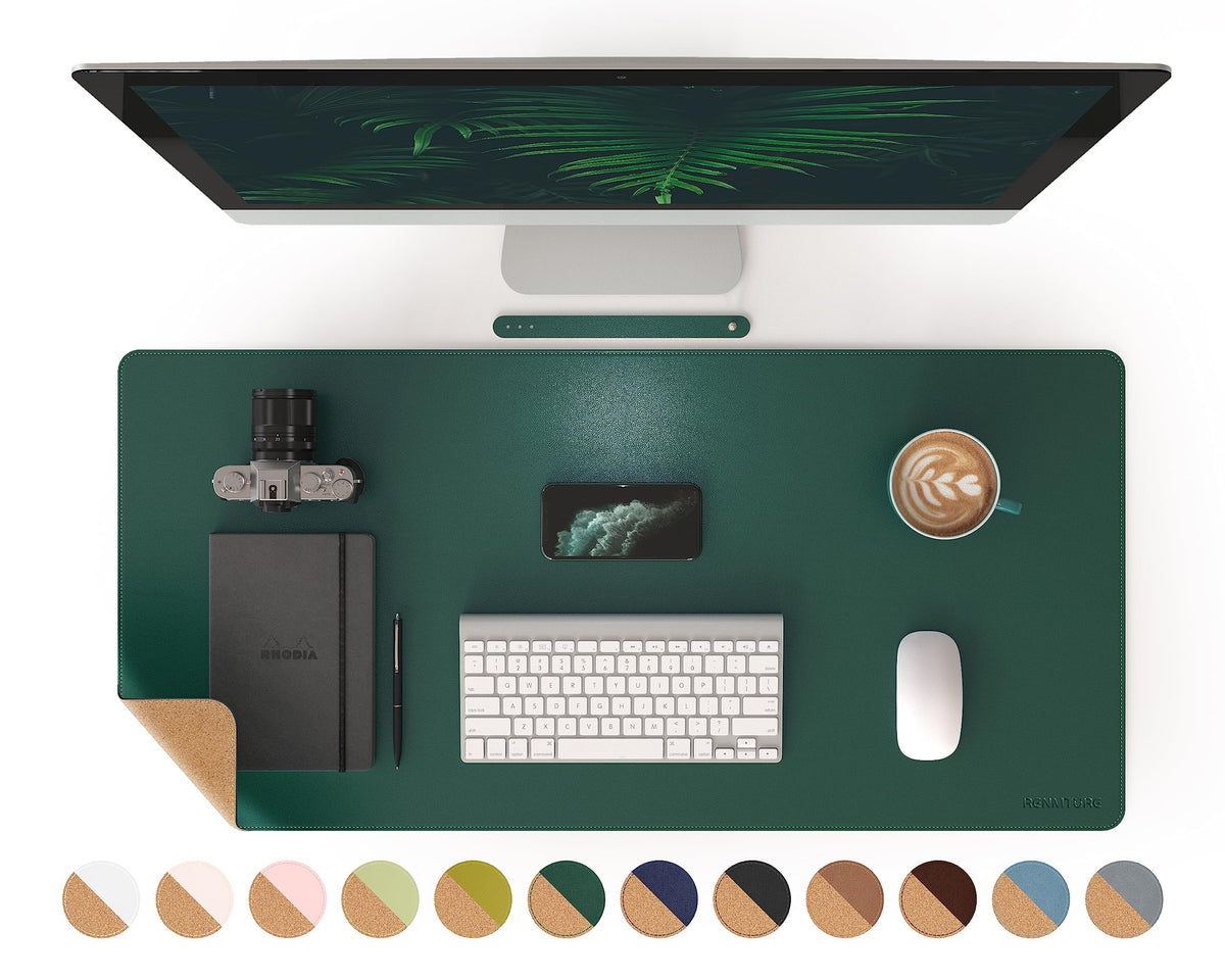 RENMTURE Dual-Sided Mouse Pad, Natural Cork & PU Leather Large Desk Pad for Office and Home Work