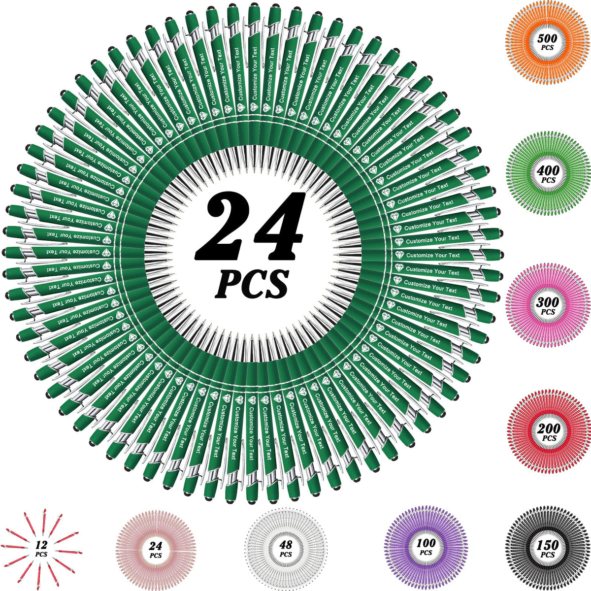 MOUZYLCASE 24 Pcs Personalized Pens Custom Ballpoint Pens with Name Logo Customized Ink Pens with
