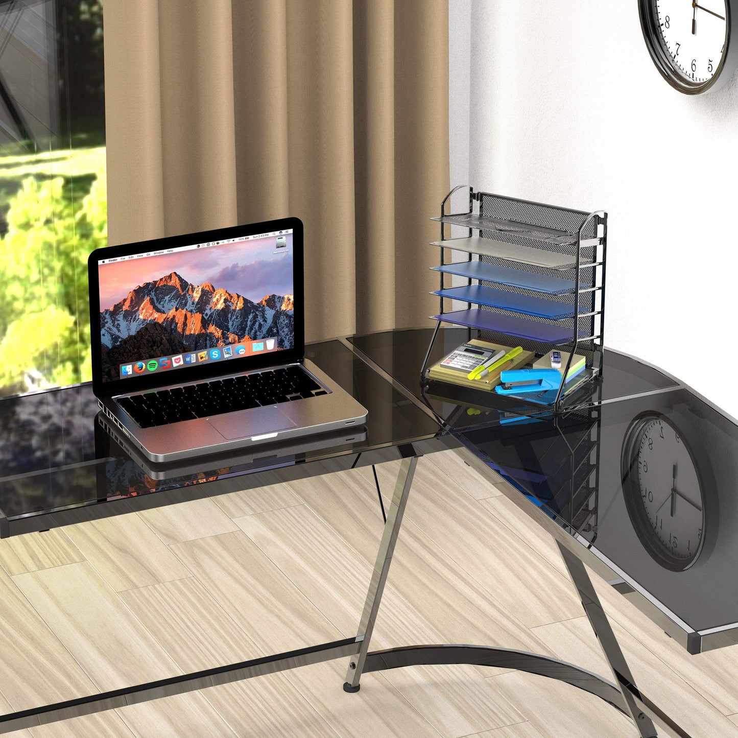 Simple Houseware 2 Packs 6-Tier Desk Organizer & Sliding Paper Tray, Black