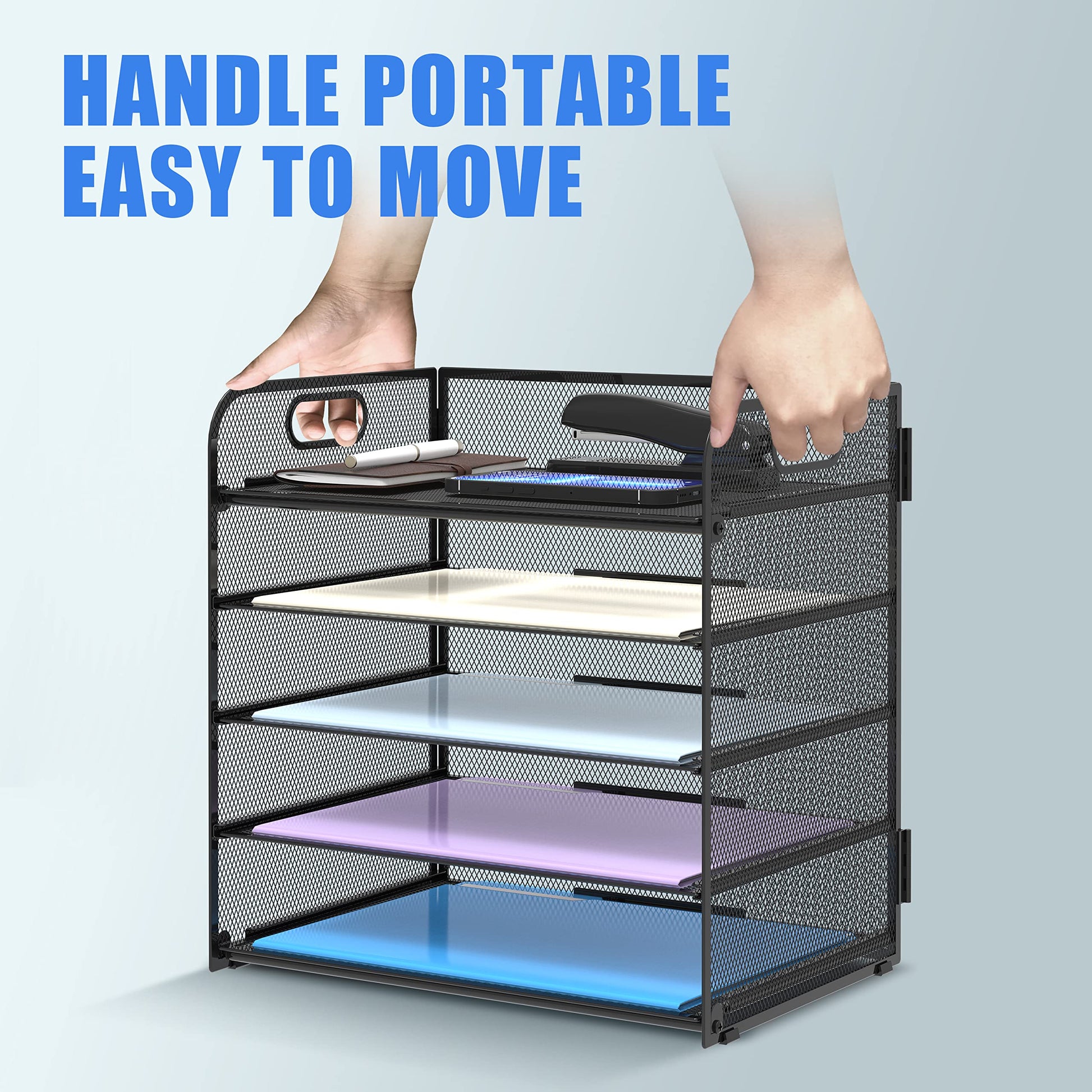 Supeasy 5 Trays Paper Organizer Letter Tray with Handle-Mesh Desk File Holders, Paper Sorter Desk