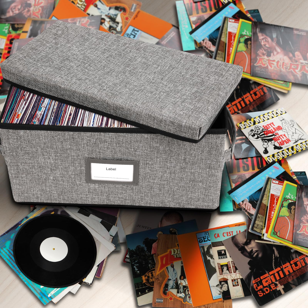 Lukeline 12-Inch Vinyl Record Storage Boxes with Lids and Handles, Stylish and Practical LP Record