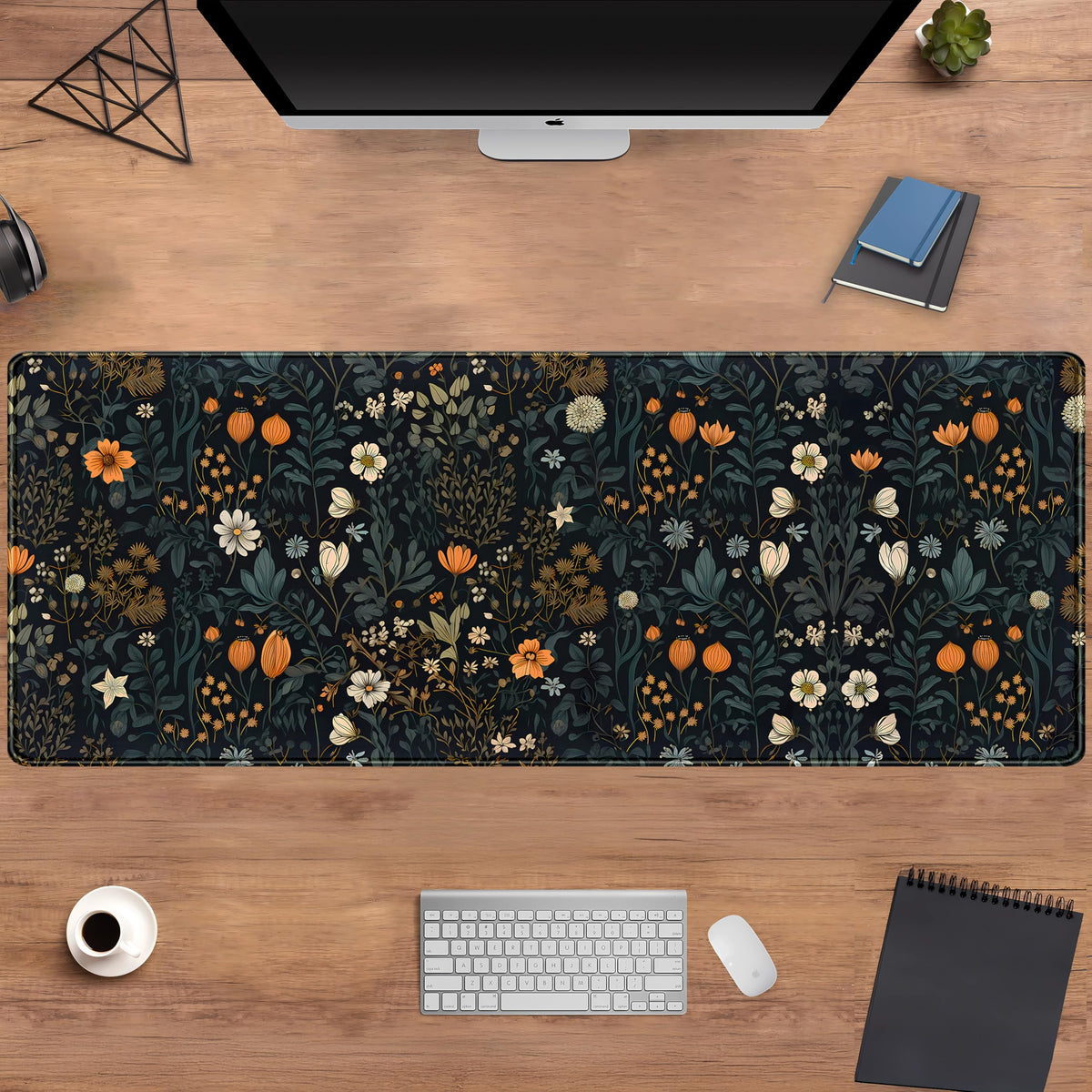 Retro Dark Floral Desk Mat Cute Plant Flowers Mouse Pad XL Large Desk Pad Aesthetic Sage Desk Matt