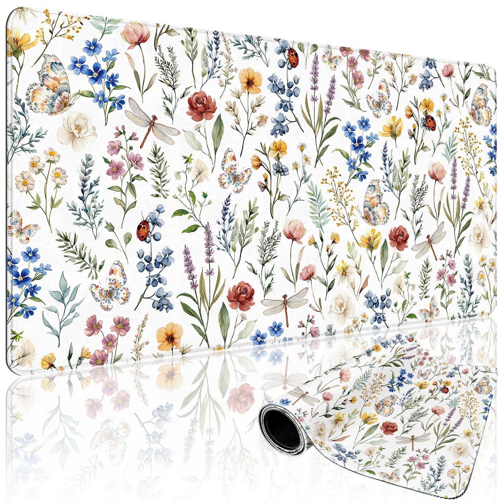 Mcapirivo Large Gaming Mouse Pad Desk Mat 31.5"x15.7" Non-Slip Weeds Floral