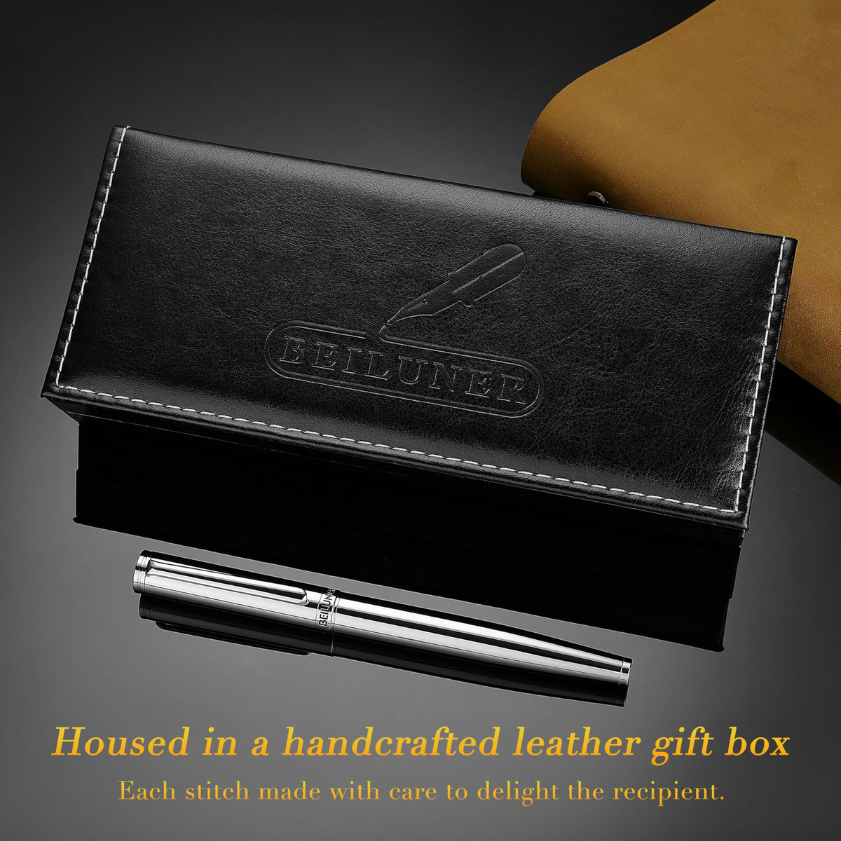 BEILUNER Silver Fountain Pen,Stunning Luxury Pens with Bright Silver Chrome, Gorgeous 24K Gilded