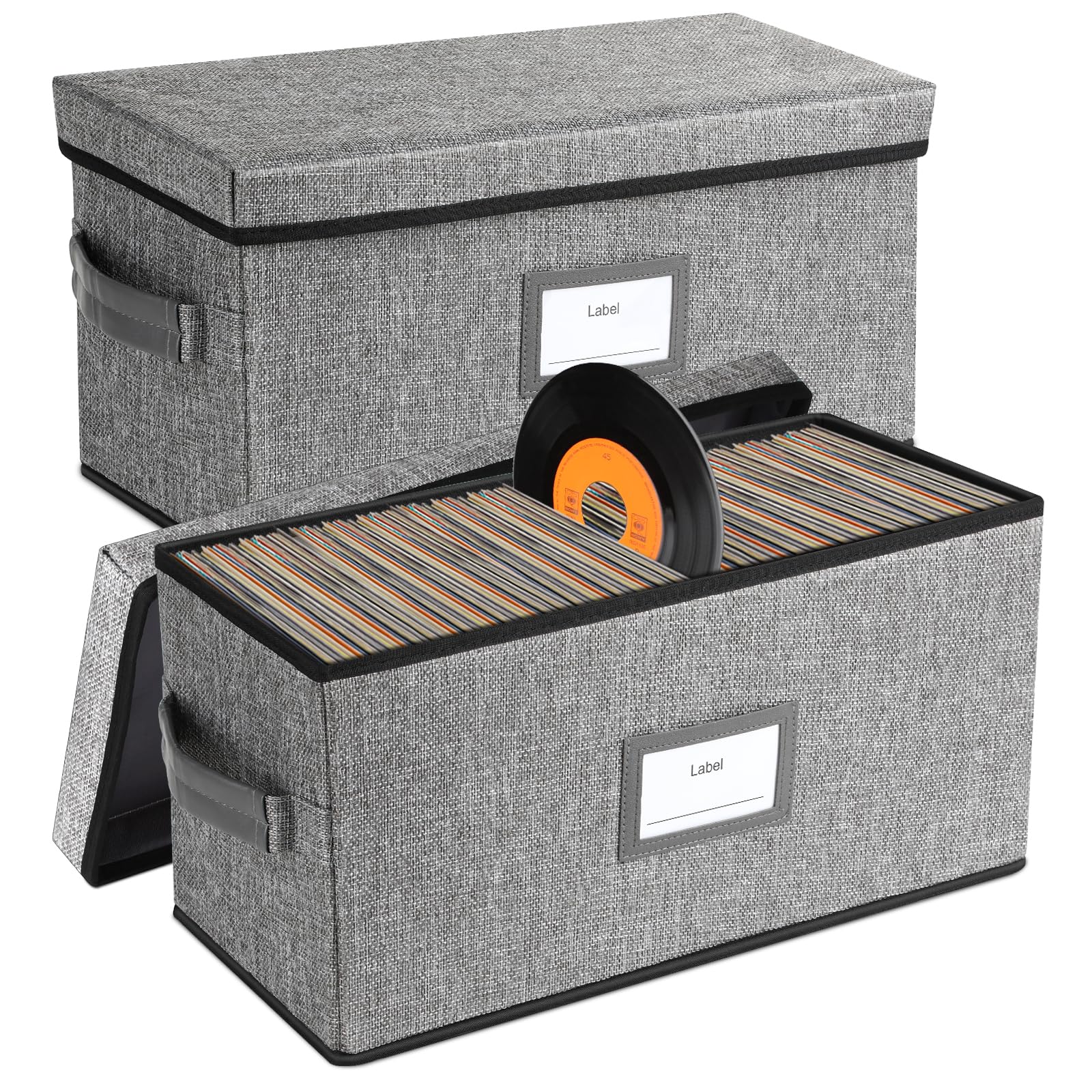 Lukeline 12-Inch Vinyl Record Storage Boxes with Lids and Handles, Stylish and Practical LP Record