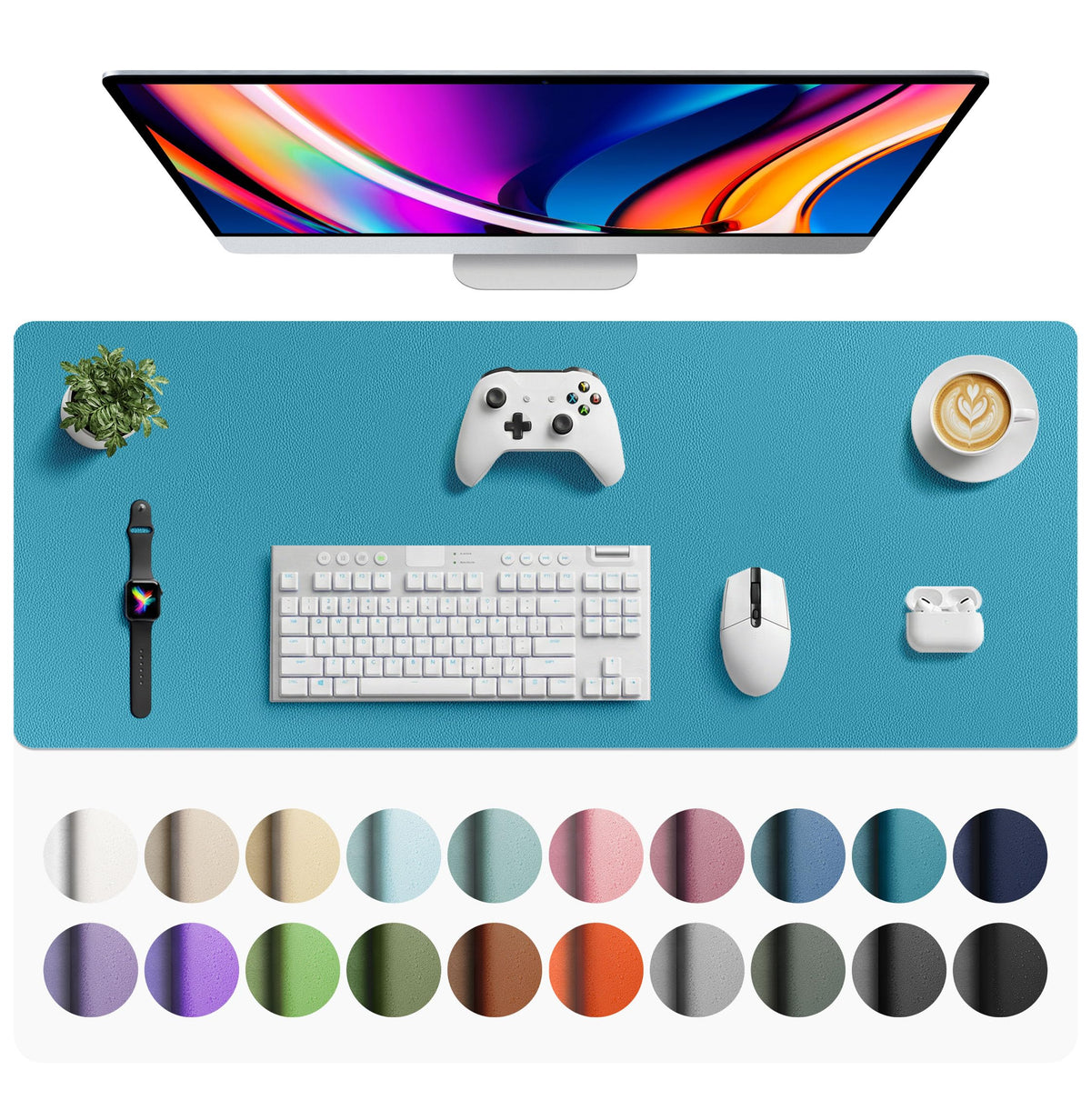 Aothia Faux Leather Desk Mat - Large Mouse Pad, Non-Slip PU Leather Blotter, Waterproof Writing