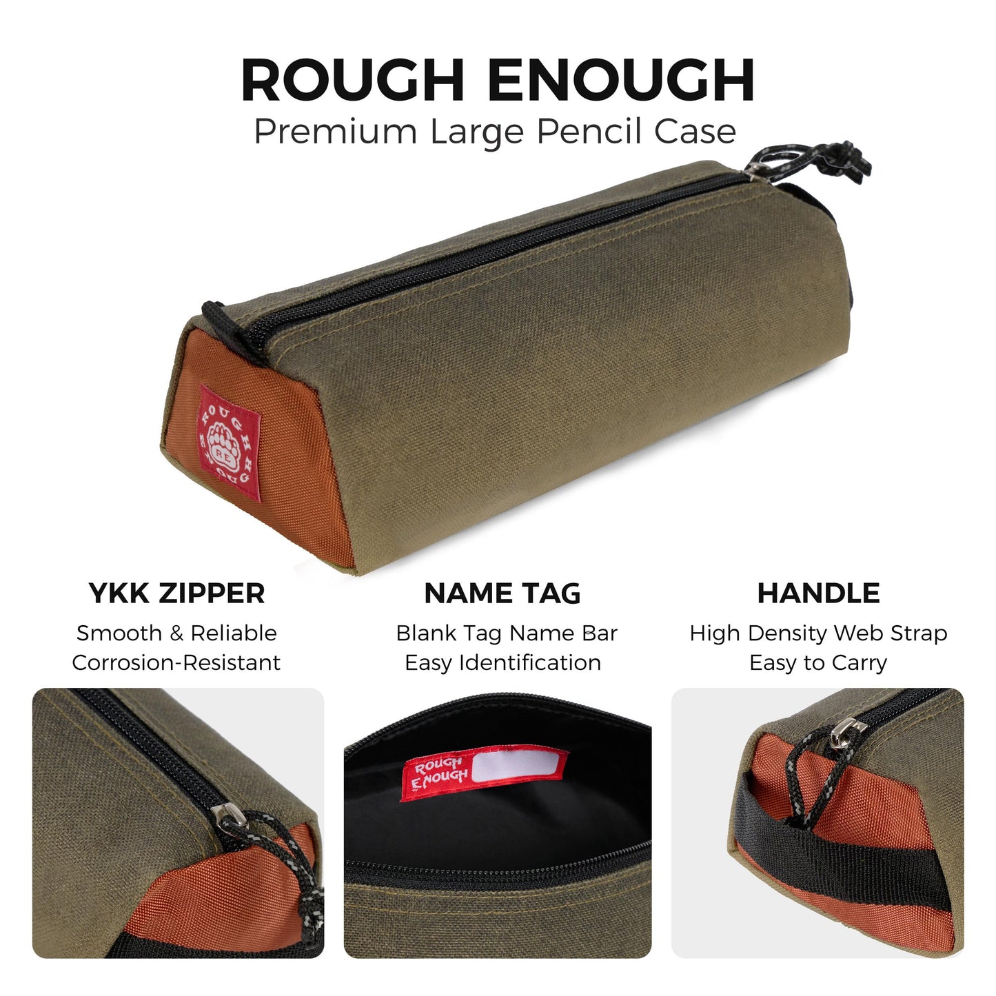 Rough Enough Large Pencil Case Pouch, Stationery Bag for Students, Beige