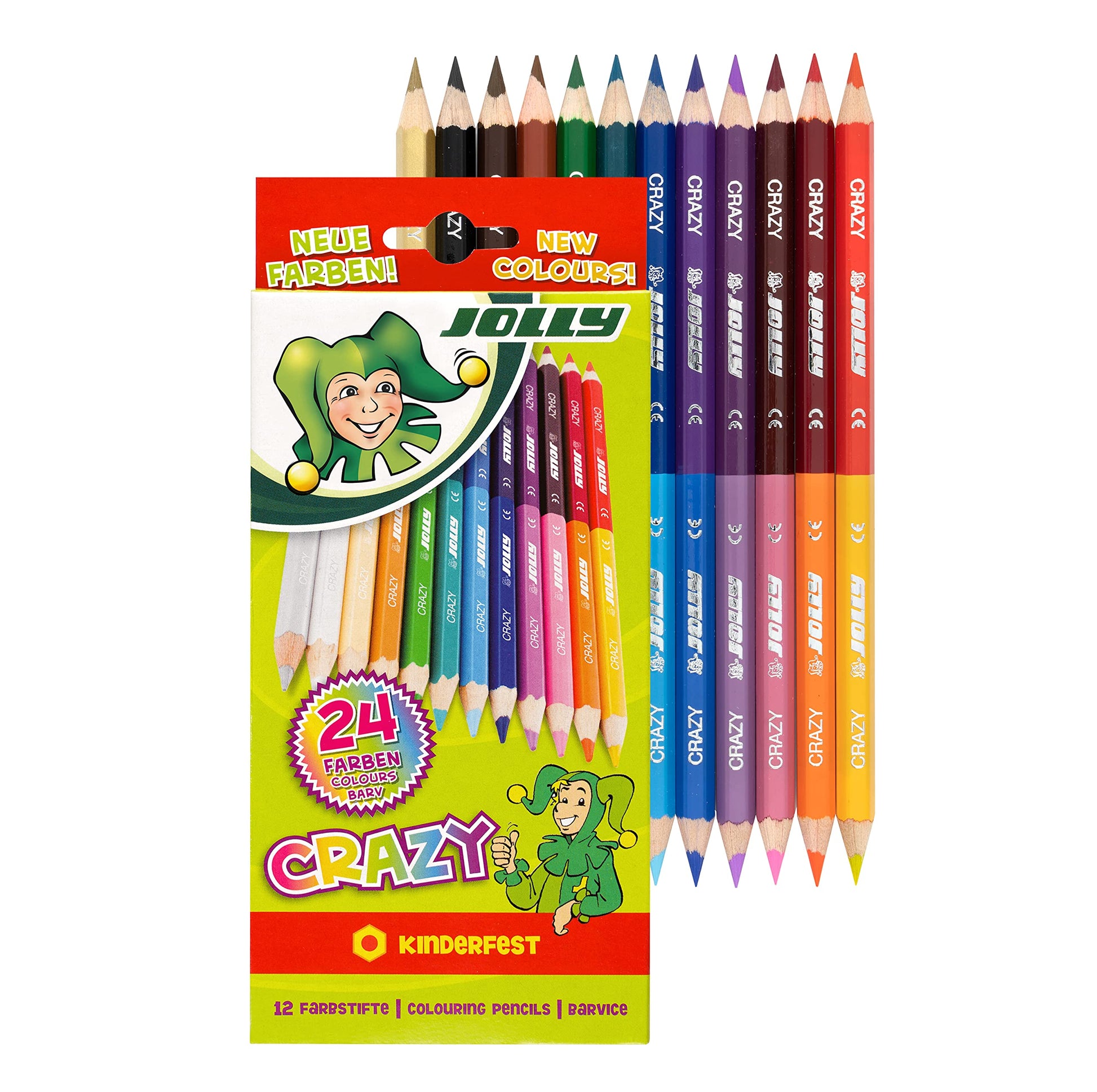 Jolly Supersticks Premium European Colored Pencils Double-Ended Pencils; 24 Colors in 12 Pencils