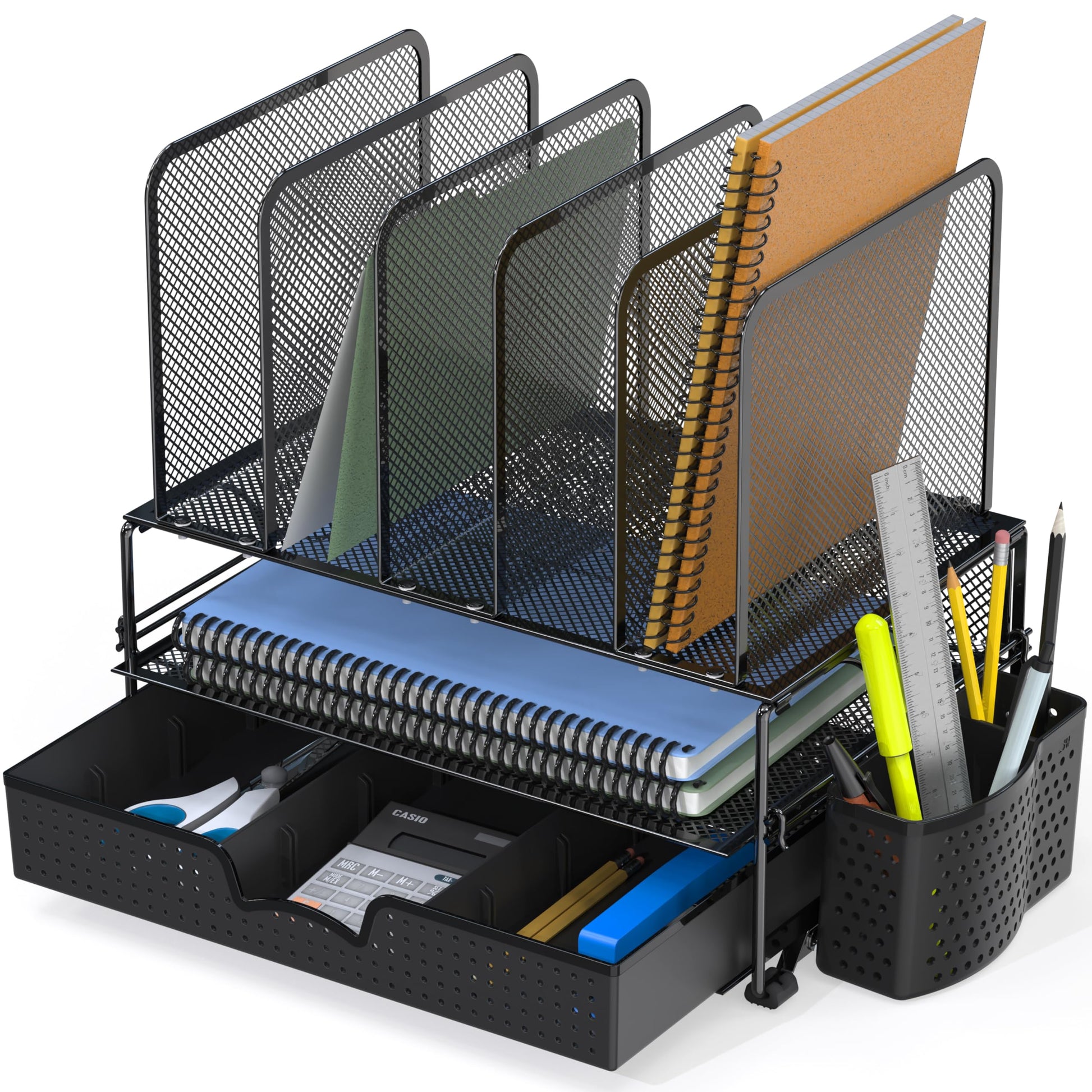 Simple Houseware Desk File Organizer for Office Supplies w/Drawer, Black