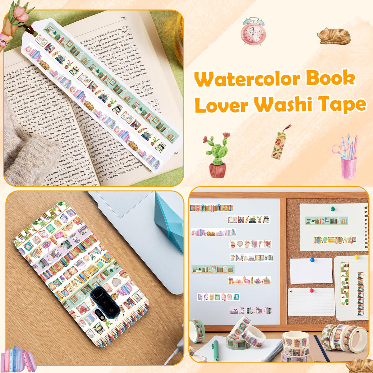 BkeeCten 12 Roll Book Washi Tape Cozy Study Space Designs for Scrapbooking