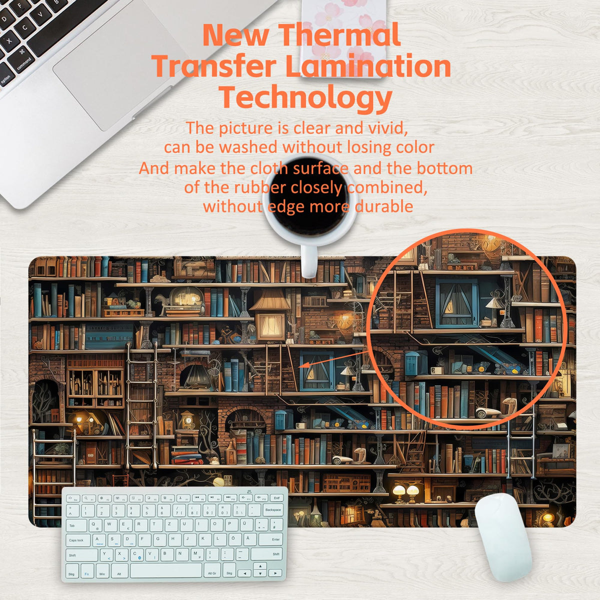 KOAIWPAE Desk Pad, Fantasy Shelves Desk Mat, Shelves Full of Books Large Gaming Mouse Pad for Desk