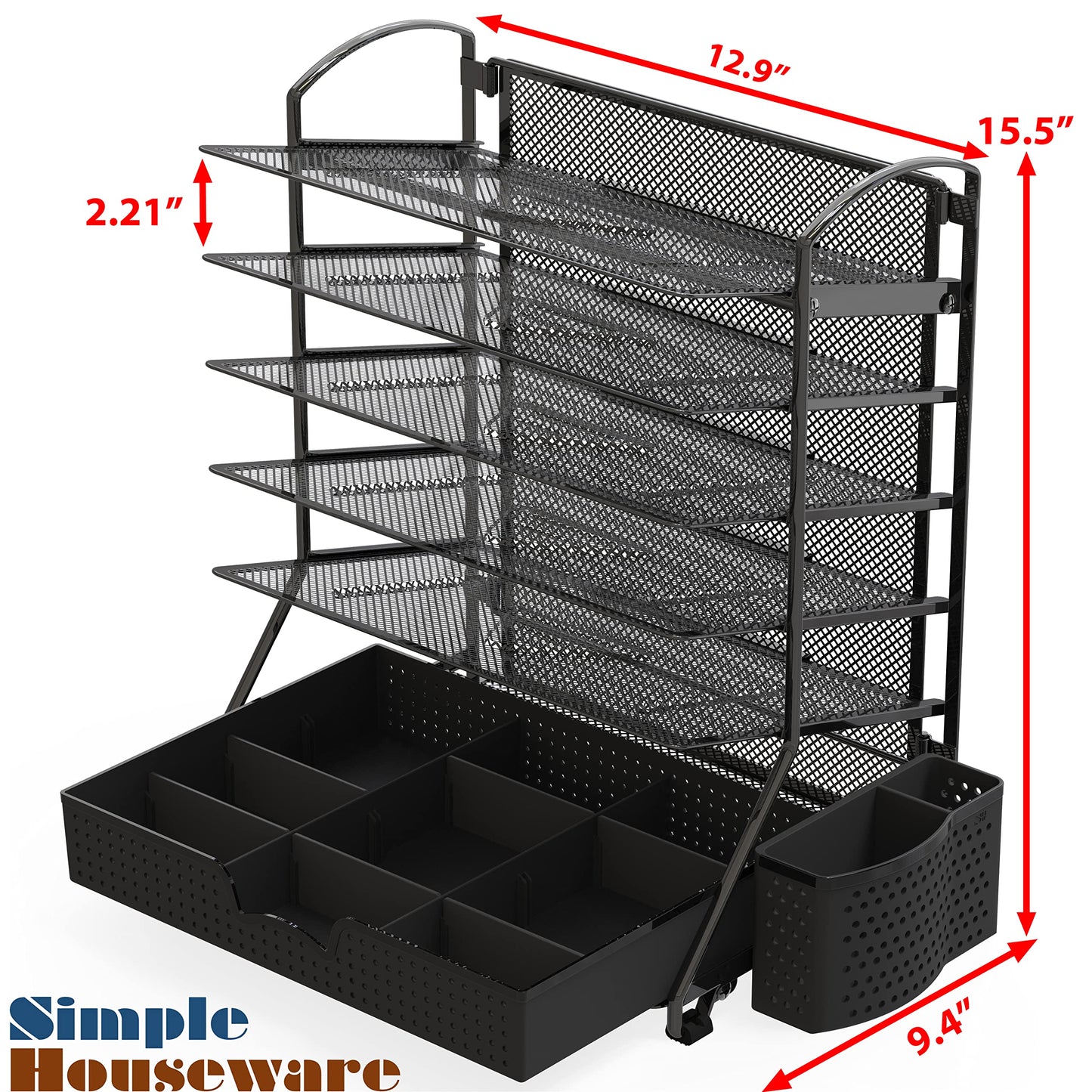 Simple Houseware 6-Tier Desk File Organizer w/Drawer & Pen Holder, Black