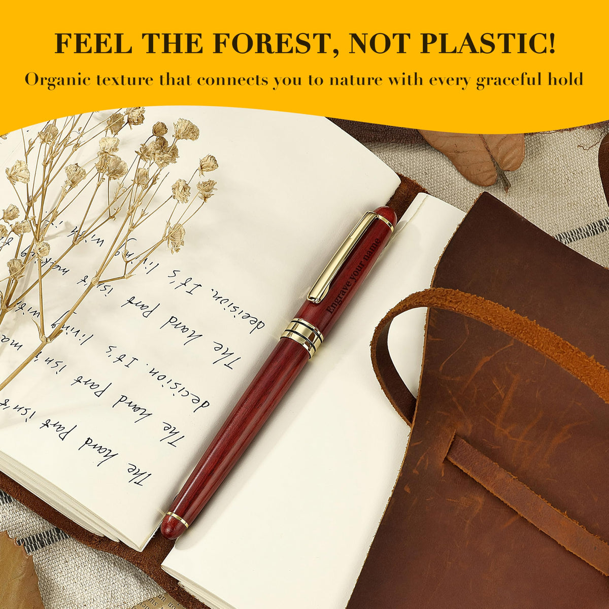BEILUNER Personalized Wood Rollerball Pen Set,Rosewood with Gold Finish