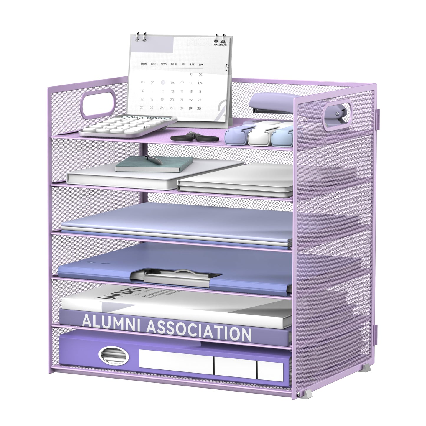 Daltack 6-Tier Paper Organizer for Desk with Handle, Purple