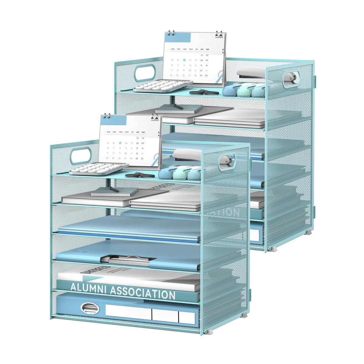 Daltack 6-Tier Paper Organizer for Desk with Handle, Blue, 2 Pack
