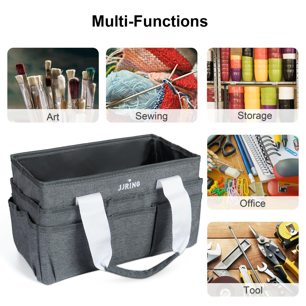 JJRING Craft Organizer Tote Bag Art Storage Caddy Grey