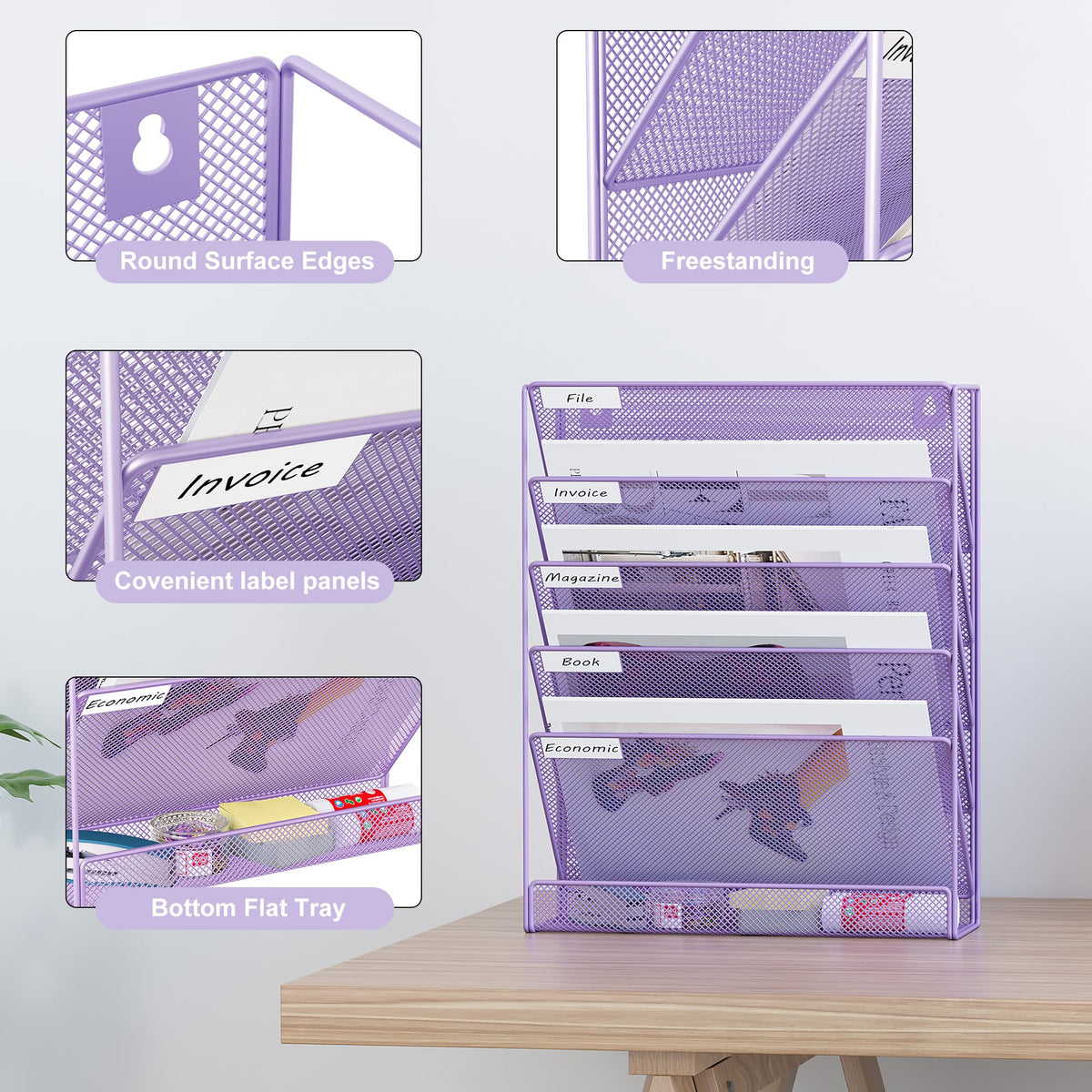 EasyPAG 5 Tier Wall File Holder, Mesh Hanging Folder Organizer with Classify Label, Versatile Desk