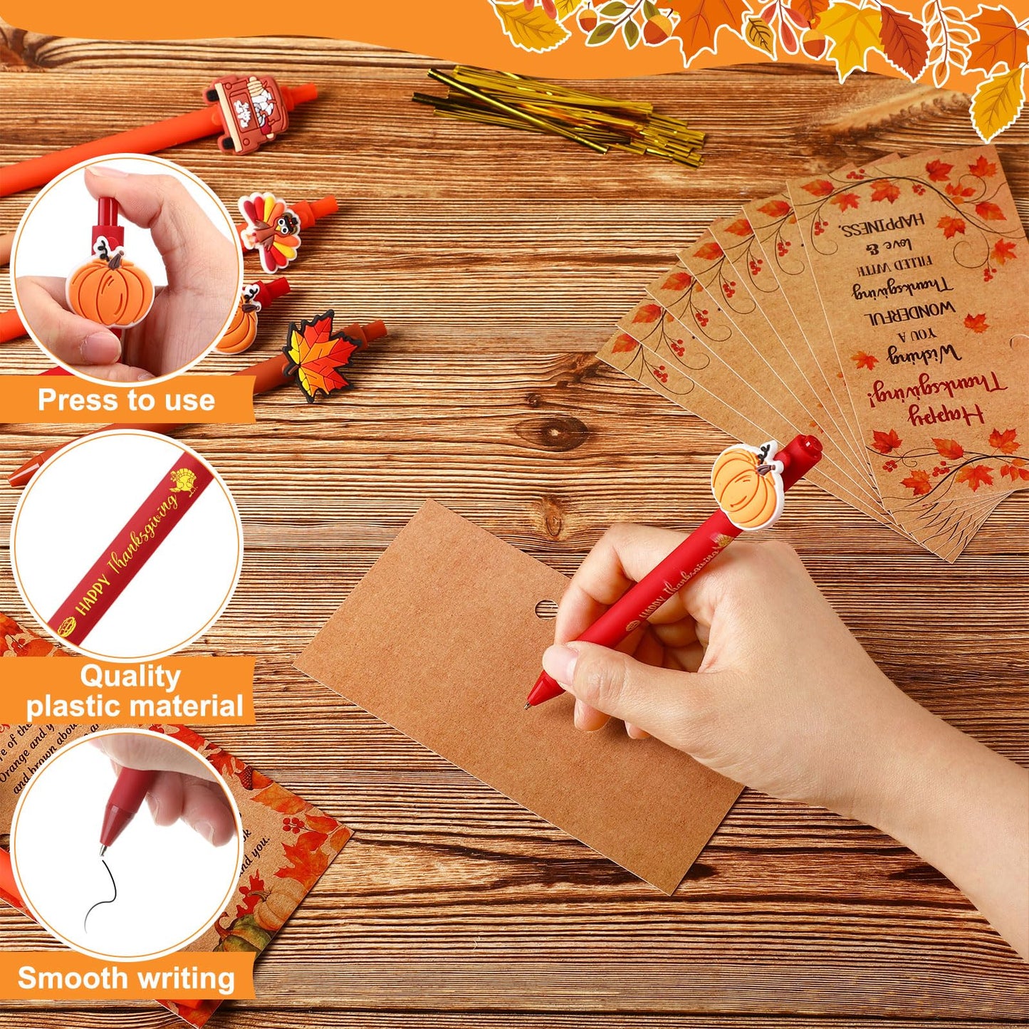 Marspark 30 Sets Thanksgiving Gifts Bulk Fall Ballpoint Pens and Cards