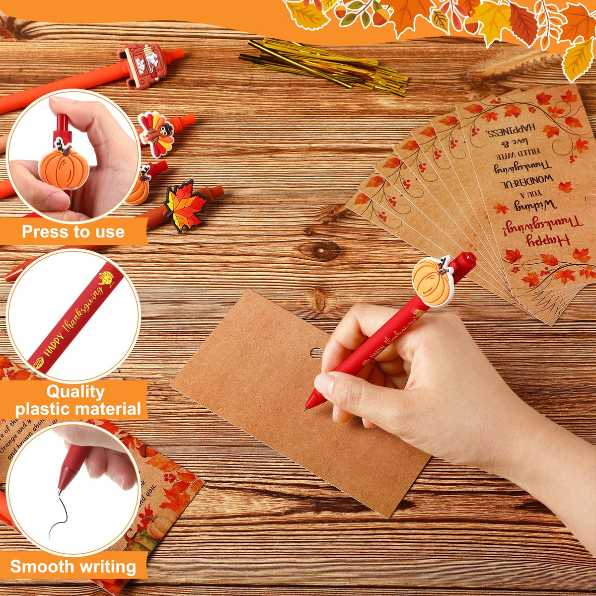 Marspark 30 Sets Thanksgiving Gifts Bulk Fall Ballpoint Pens and Cards