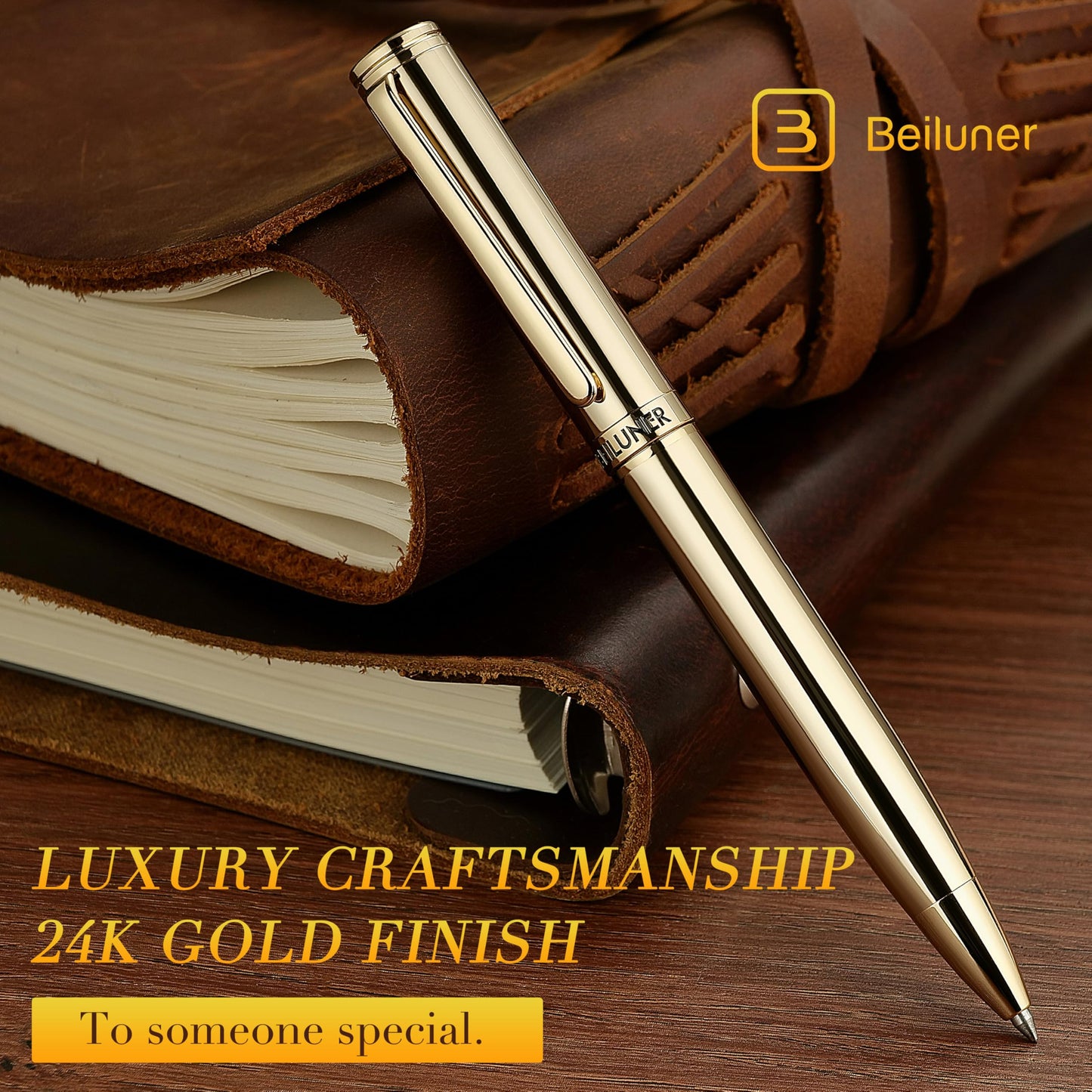 BEILUNER Gold Gel Pen, Stunning Luxury Pens with 24K Gold Plating, Black Ink Refill, Executive Gift
