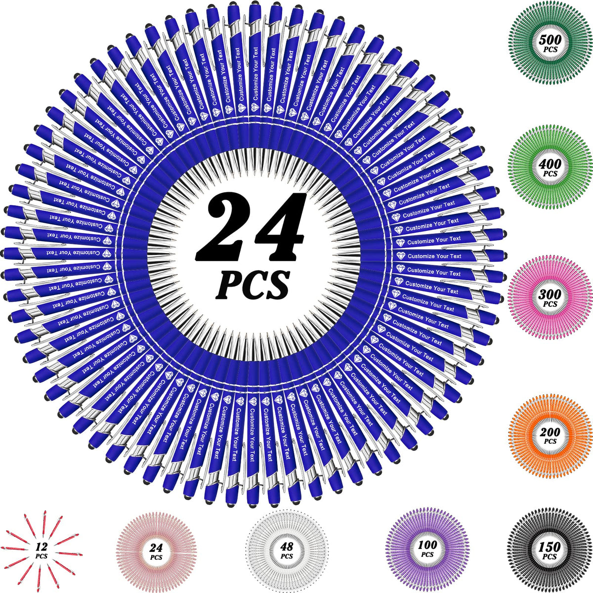 MOUZYLCASE 24 Pcs Personalized Pens Custom Ballpoint Pens with Name Logo Customized Ink Pens with