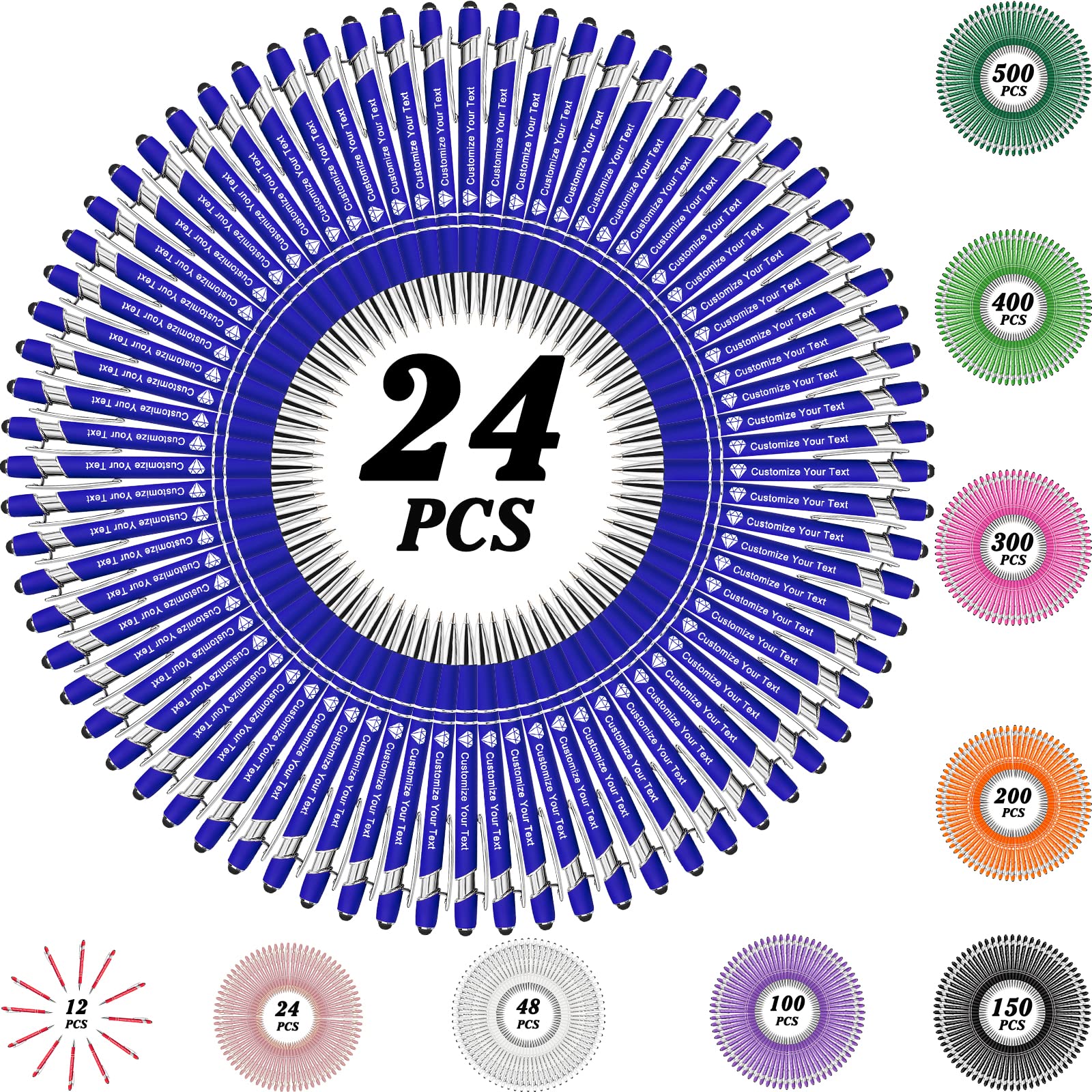 MOUZYLCASE 24 Pcs Personalized Pens Custom Ballpoint Pens with Name Logo Customized Ink Pens with
