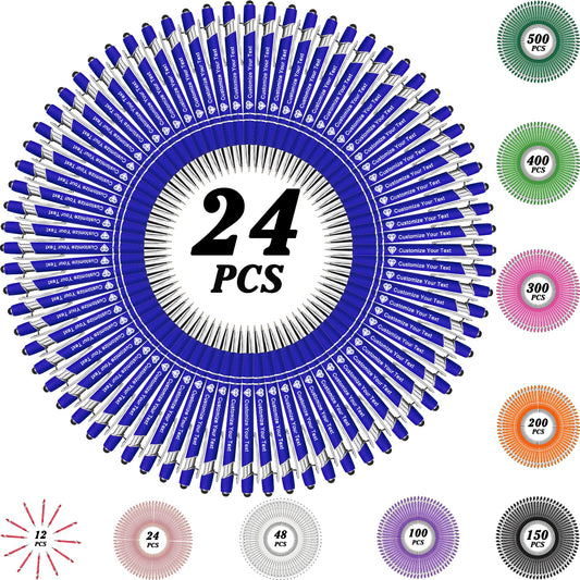 MOUZYLCASE 24 Pcs Personalized Pens Custom Ballpoint Pens with Name Logo Customized Ink Pens with