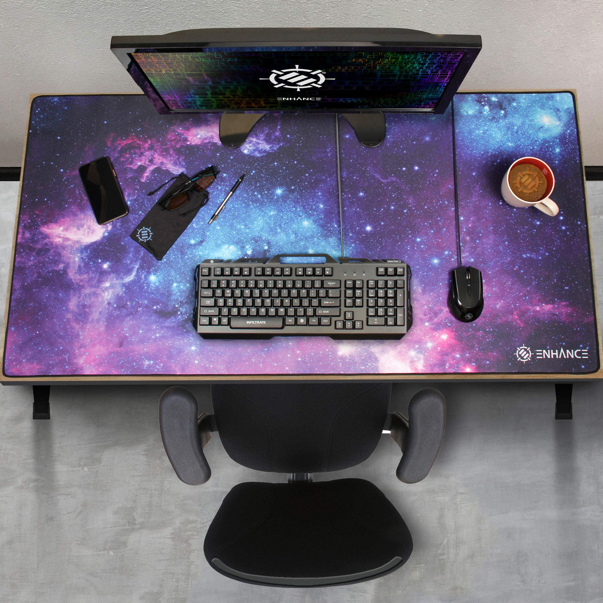 ENHANCE XXXL Gaming Computer Desk Mat - 3XL Large Mouse Mat (48x24 Mouse Pad) Cushion Padding for