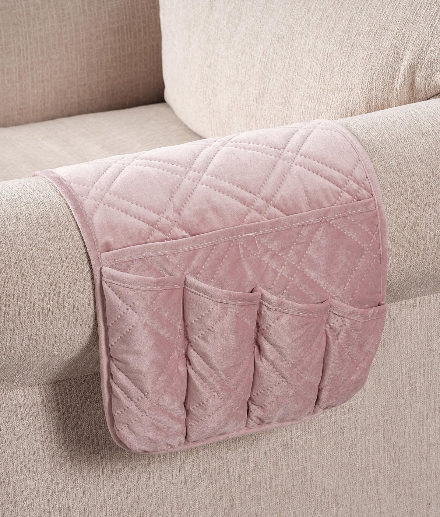 Brilliant Sunshine Silver Pink Velvet Velvet Couch Armrest Cover, 35"×13"