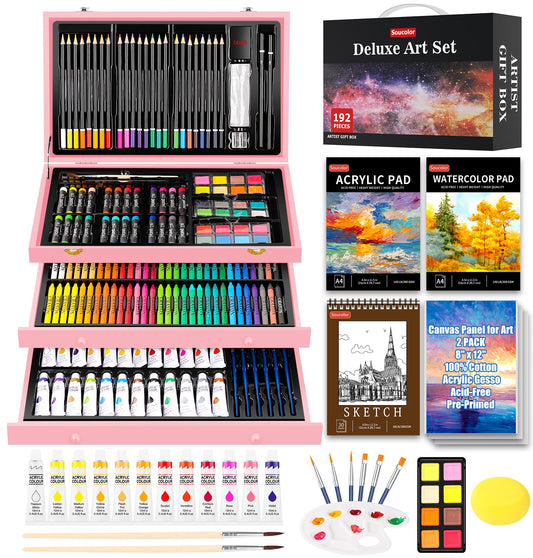 Soucolor 192-Pack Deluxe Art Supplies,Drawing Painting Sets,Teen Girl Gifts