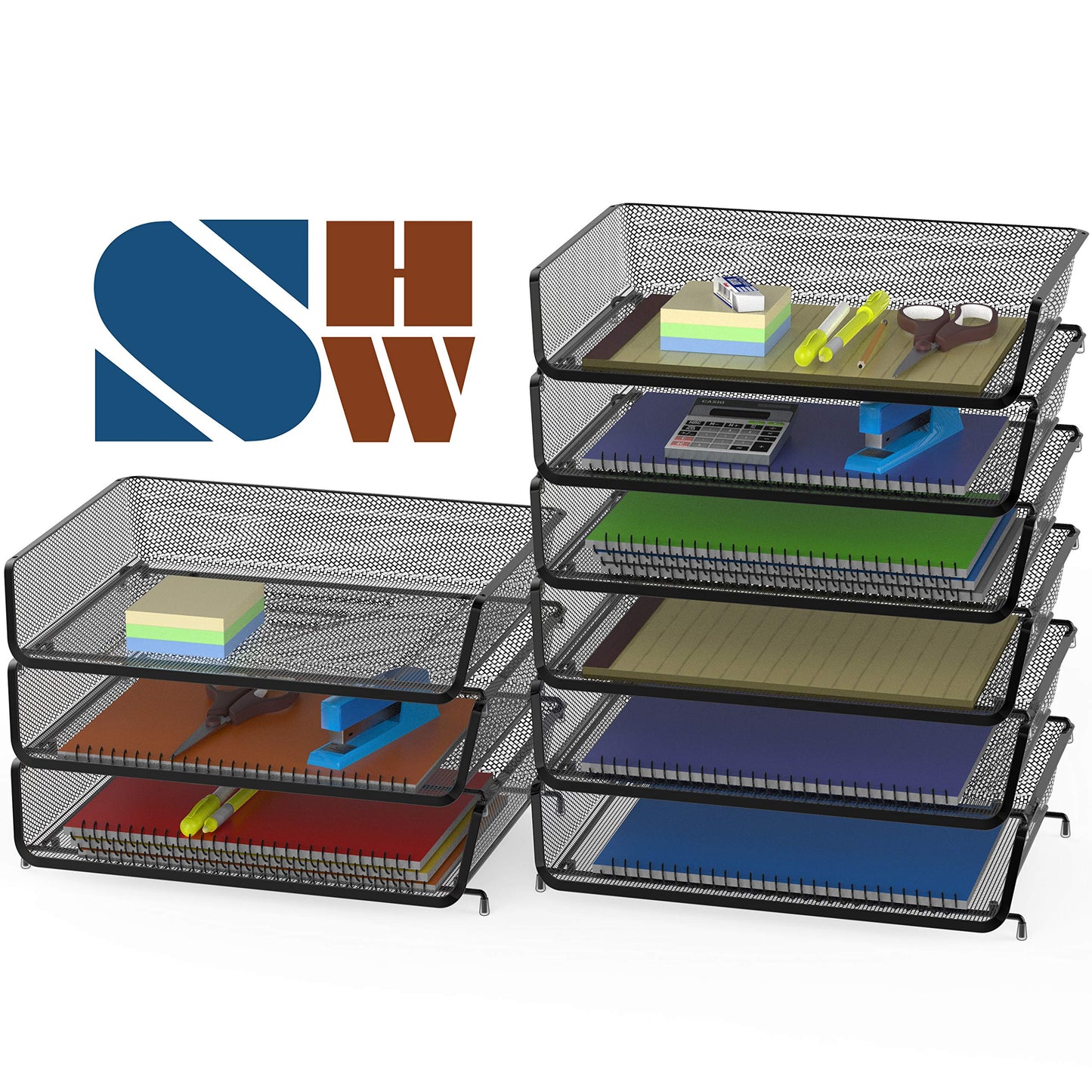 Simple Houseware Stackable Wide Entry Letter Tray Organizer, 3-Pack, Black