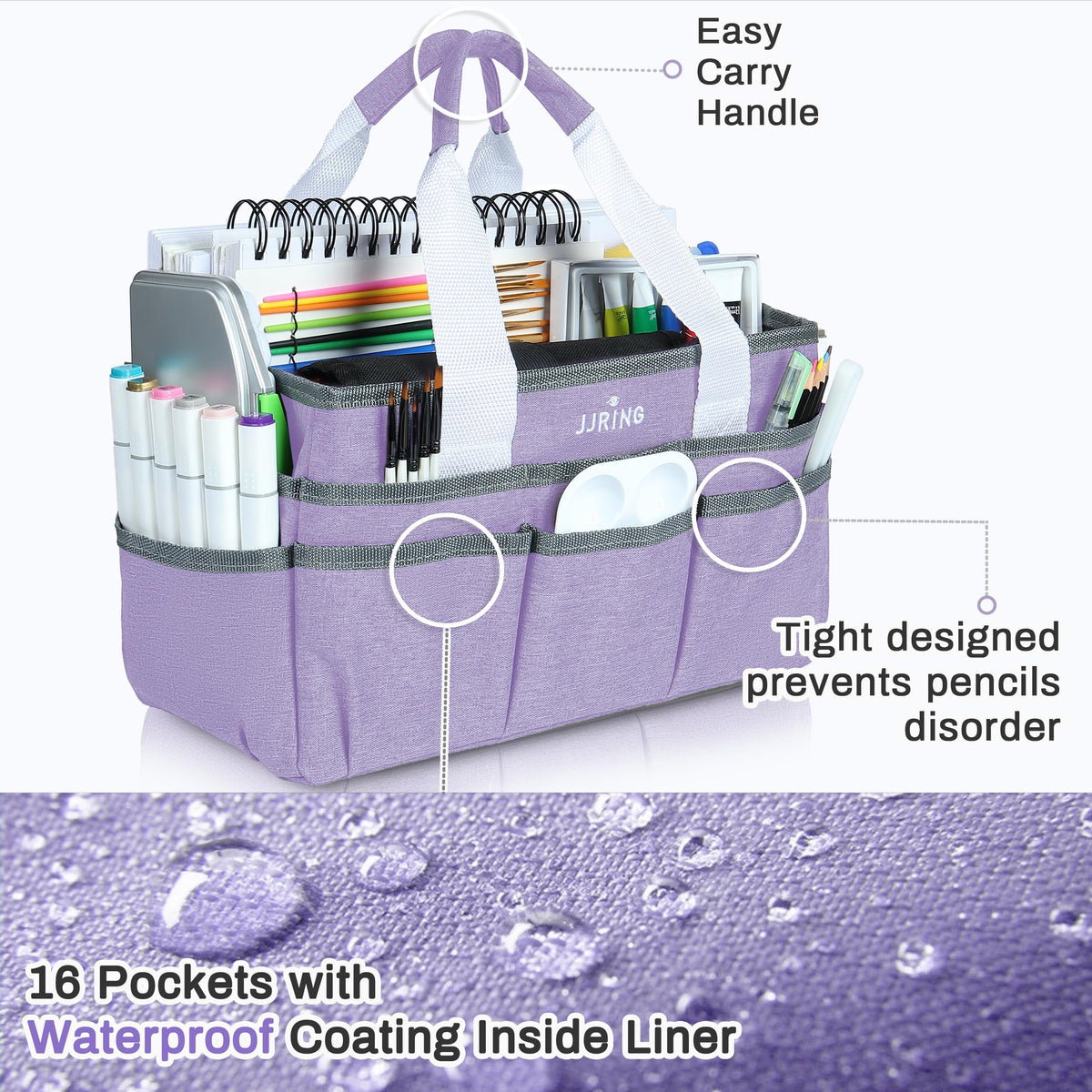 JJRING Craft Organizer Tote Bag Art Storage Caddy Lilac