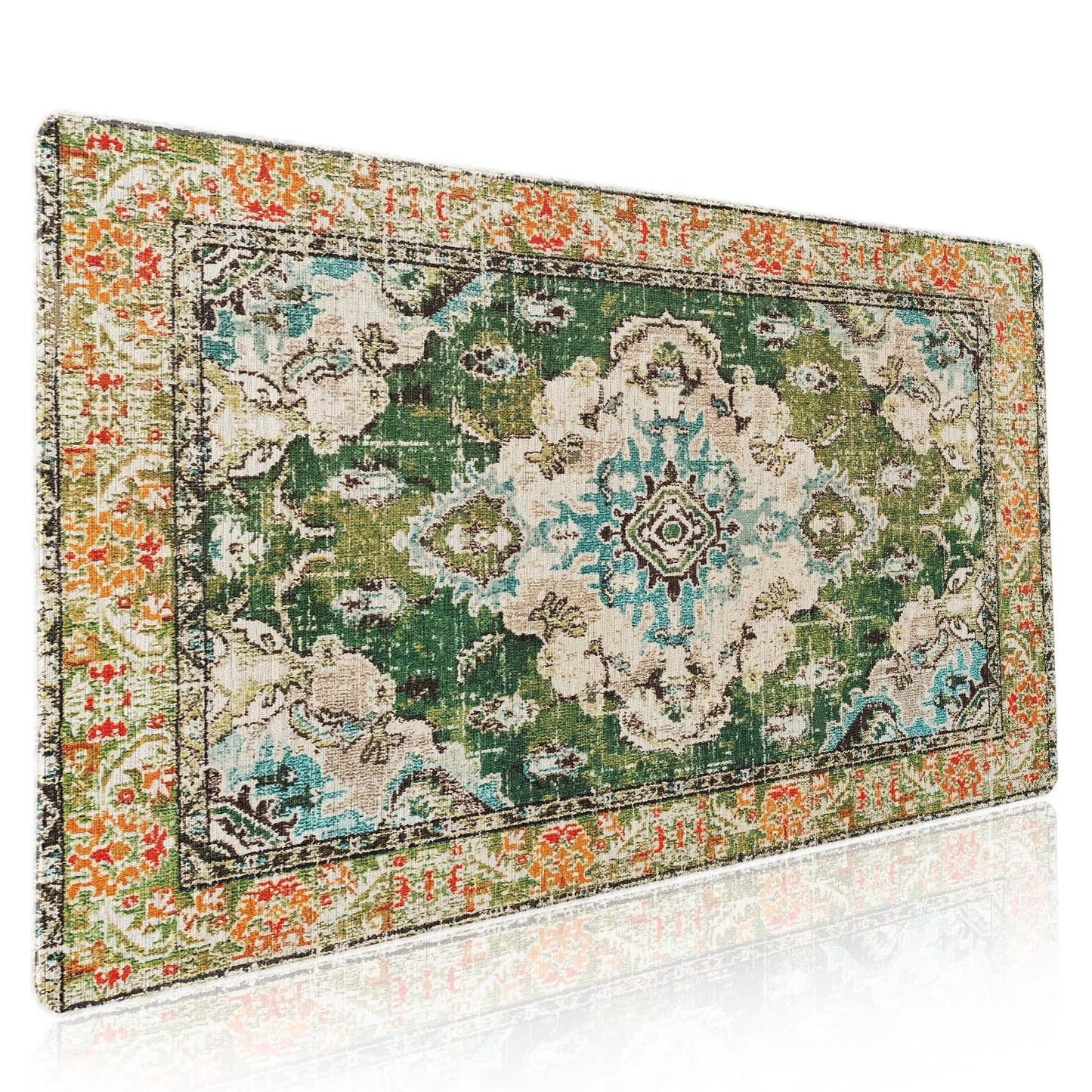 Vintage Rug Mouse Pad XXL Green Orange Retro Carpet Aesthetic Extended Table Mat 90X40 cm Non-Slip