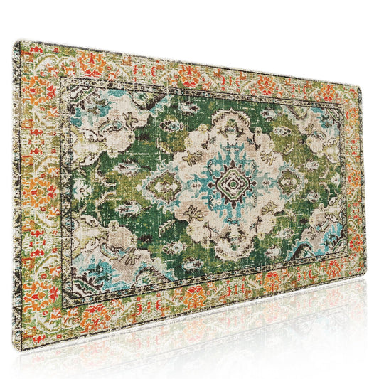 Vintage Rug Mouse Pad XXL Green Orange Retro Carpet Aesthetic Extended Table Mat 90X40 cm Non-Slip