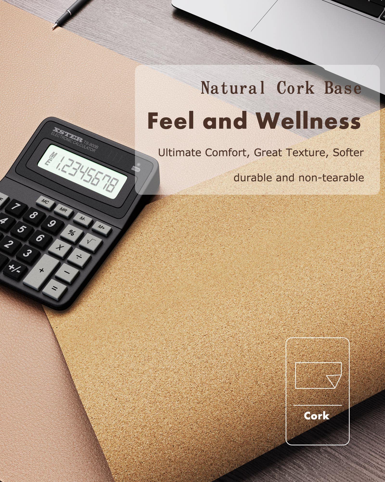 YSAGi Double-Sided Desk Mat, Eco Cork & Leather Desk Protector, Large Mouse Pad & Writing Pad for