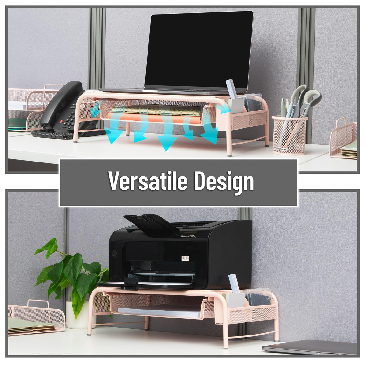 Mind Reader Monitor Stand, Ventilated Laptop Riser, Paper Tray, Storage, Office, Metal Mesh, 20"L x