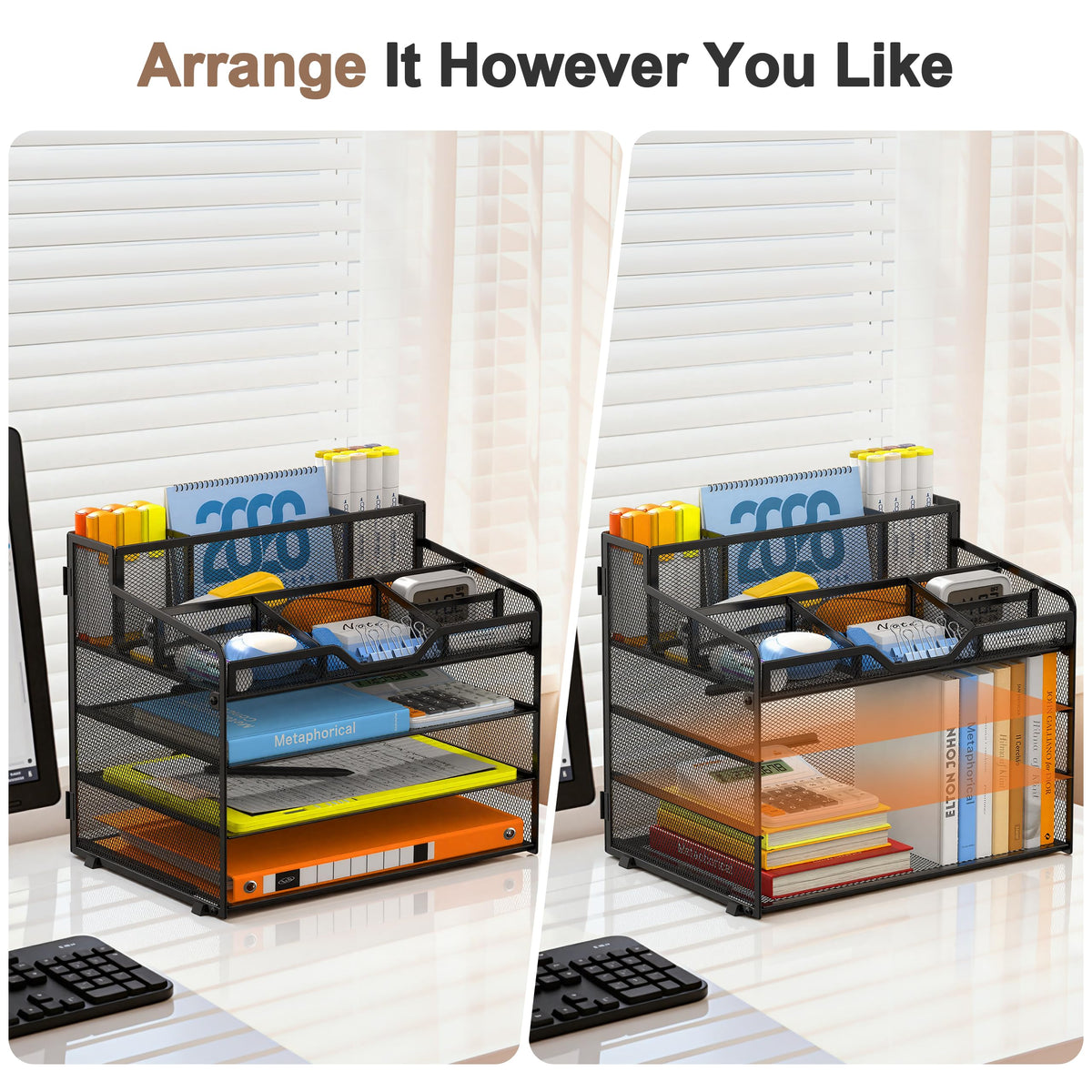 Docnest 4 Tier Mesh Desk Organizer with Letter Tray & Paper Sorter, Black